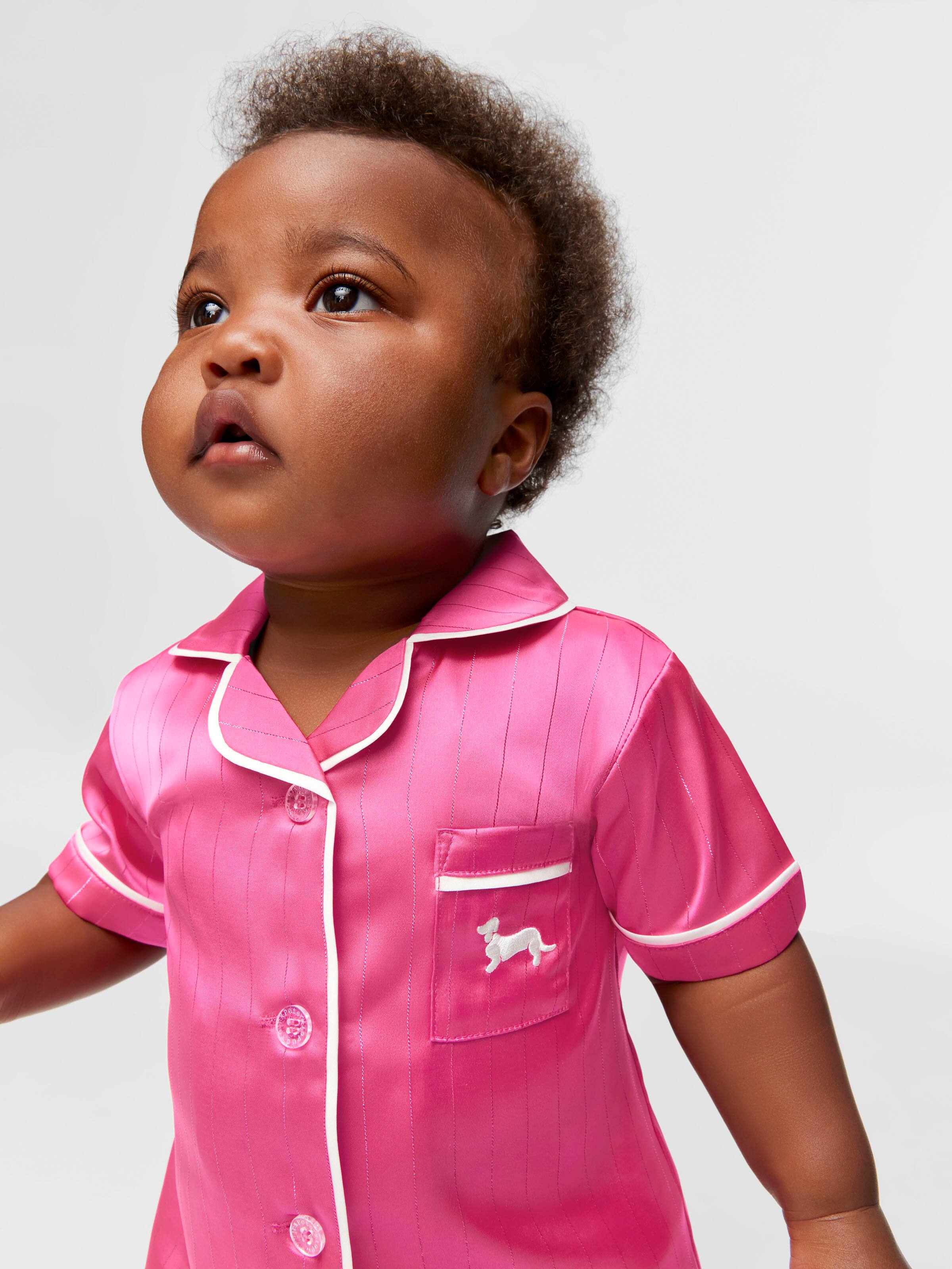 Baby Pink Lurex Satin Classic Pj Set