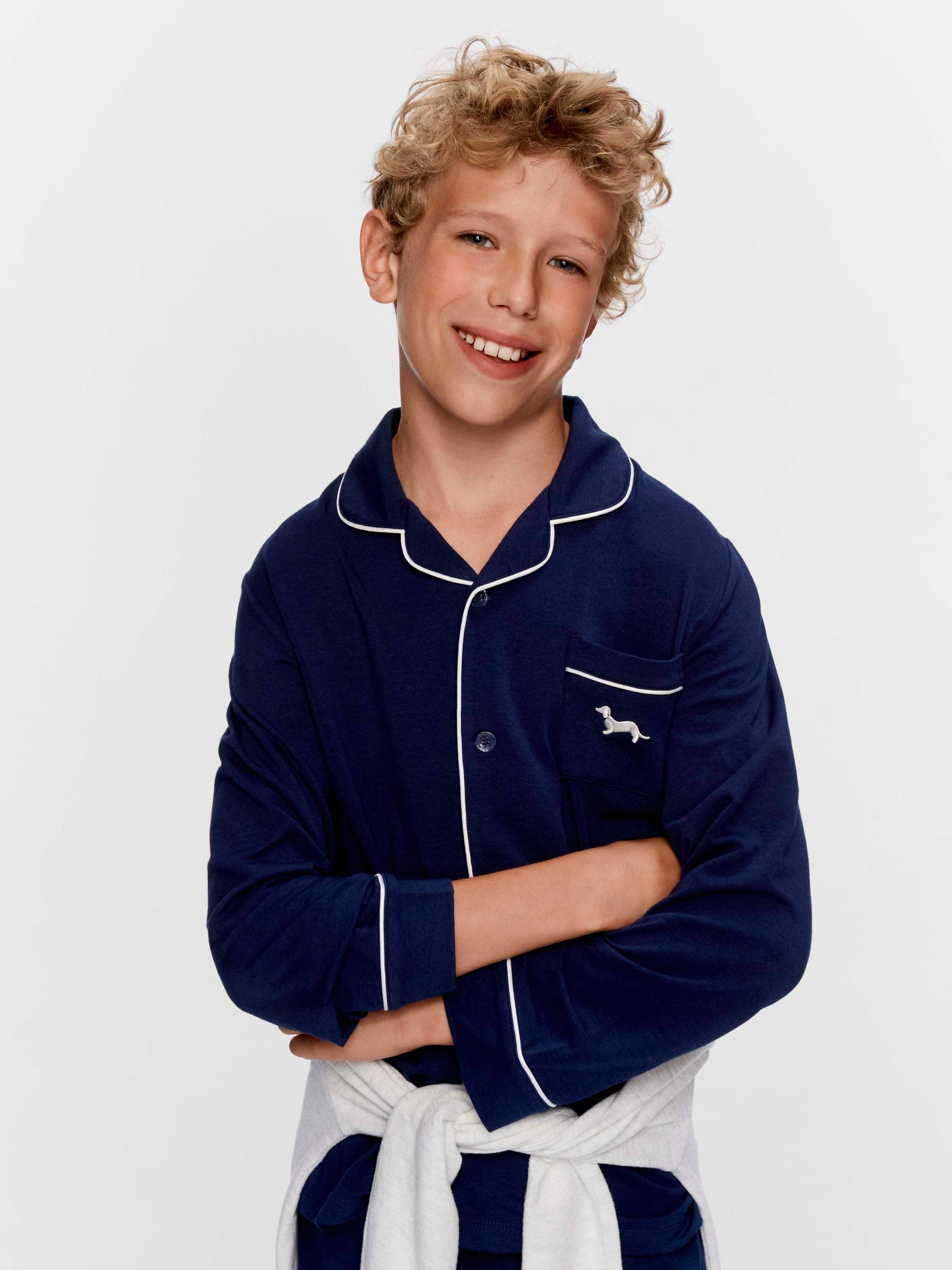 Boys Navy Bamboo Classic Long Pj Set