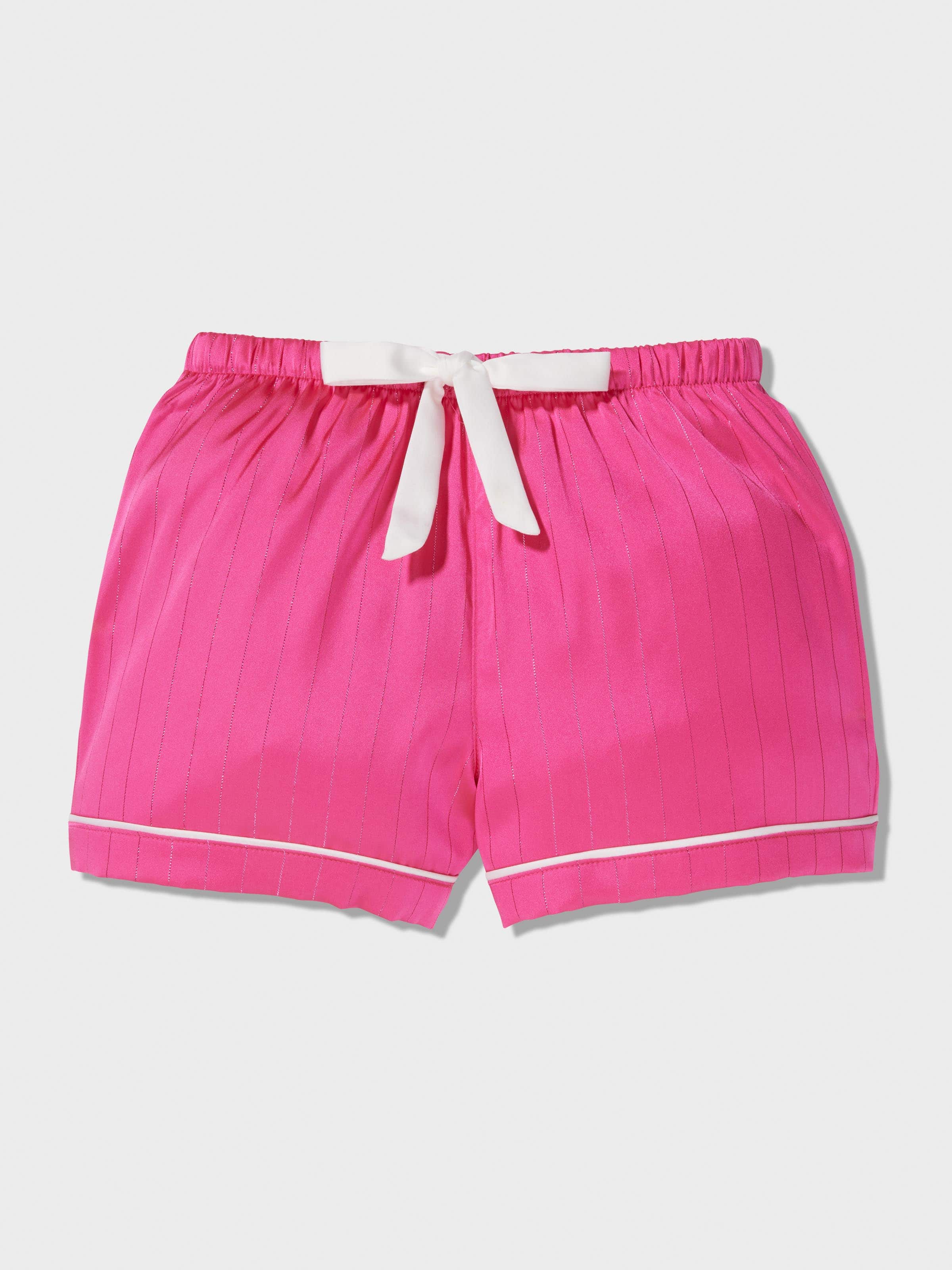 Jnr Girls Pink Lurex Short Classic Satin Pj Set