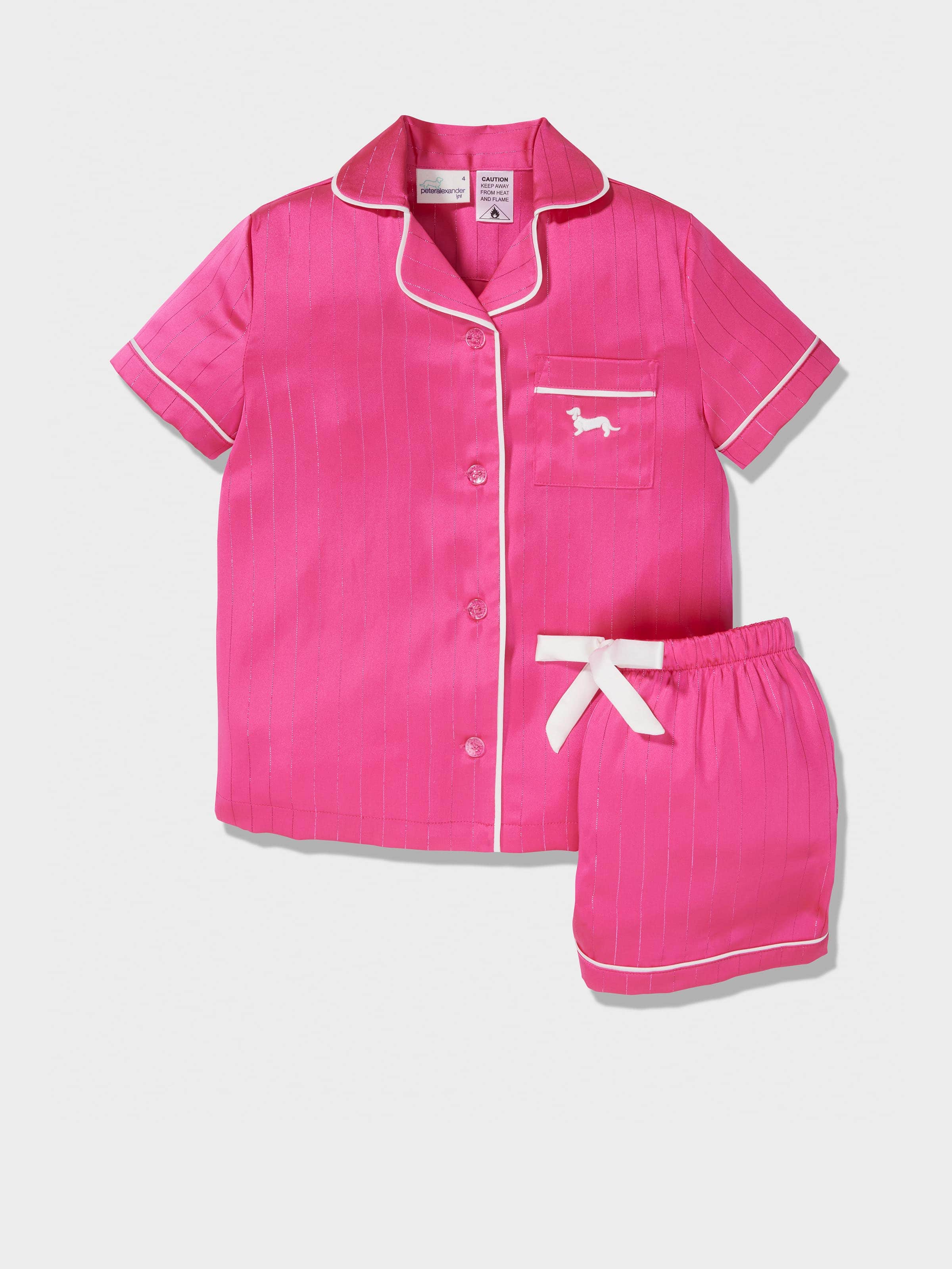 Jnr Girls Pink Lurex Short Classic Satin Pj Set