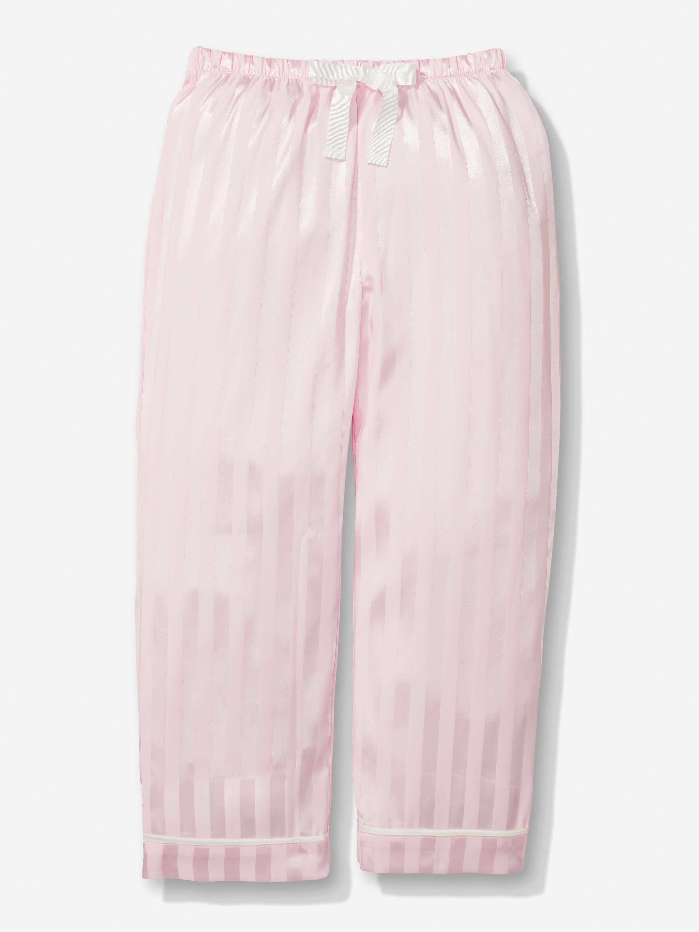 Jnr Girls Pink Stripe Classic Satin Long Pj Set