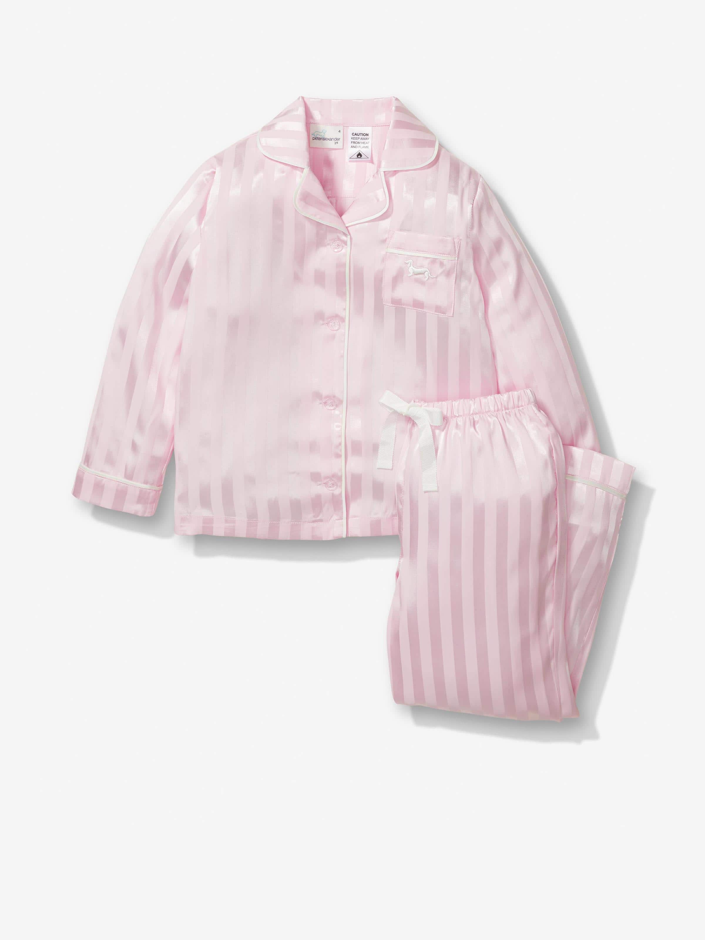 Jnr Girls Pink Stripe Classic Satin Long Pj Set