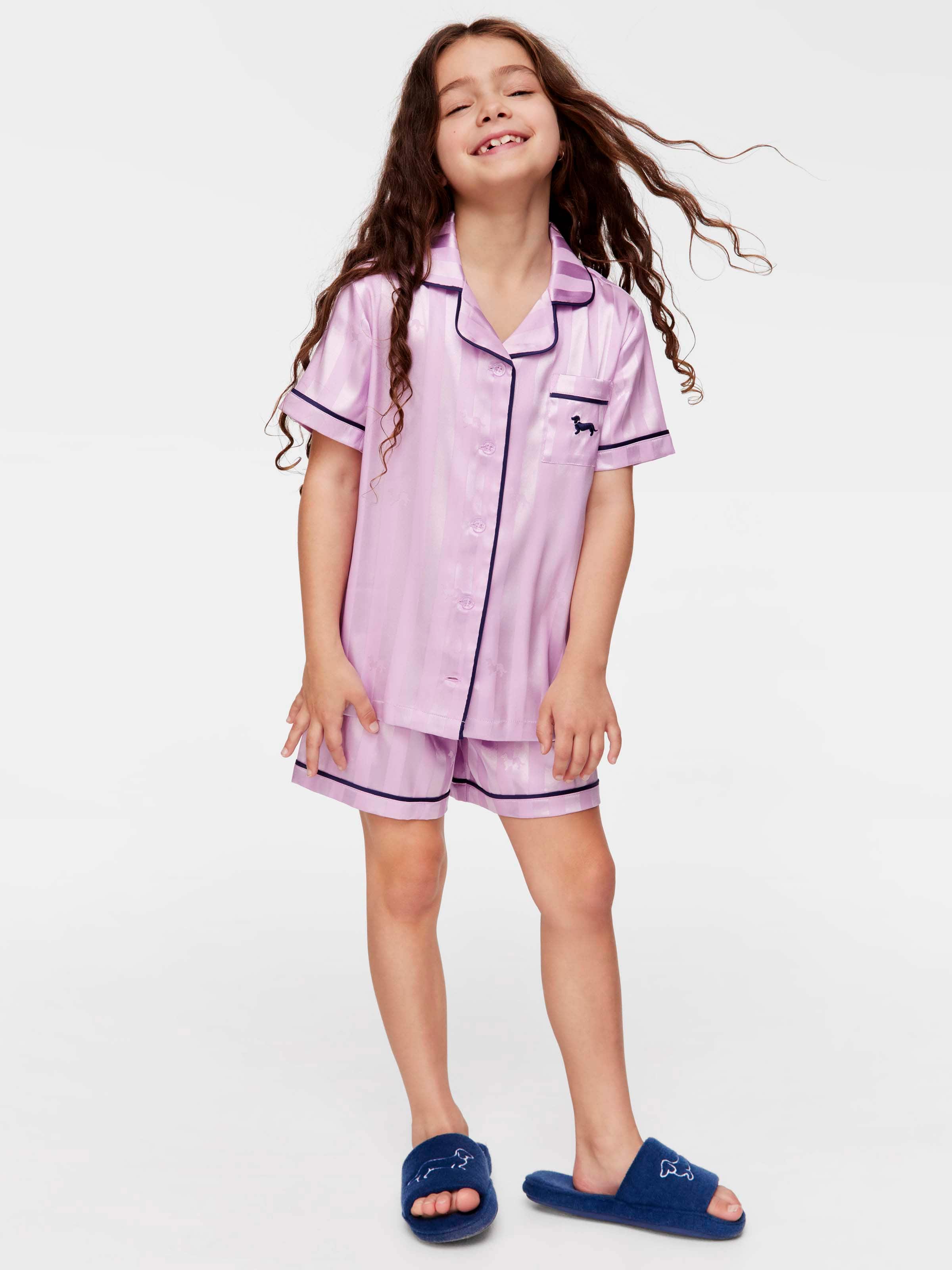 Jnr Girls Stripe Lilac Chic Satin Pj Set
