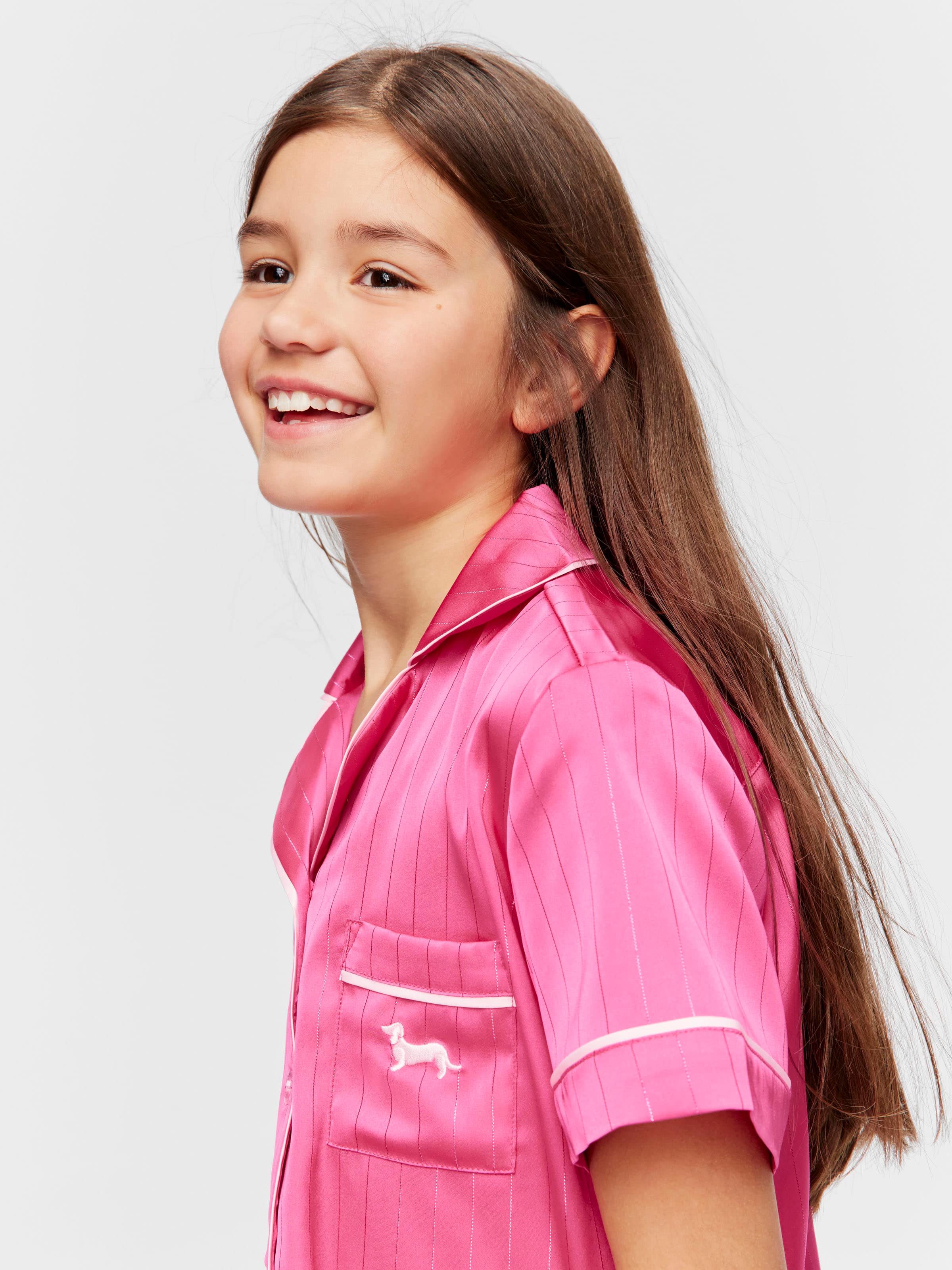 Girls Pink Lurex Classic Satin Pj Set