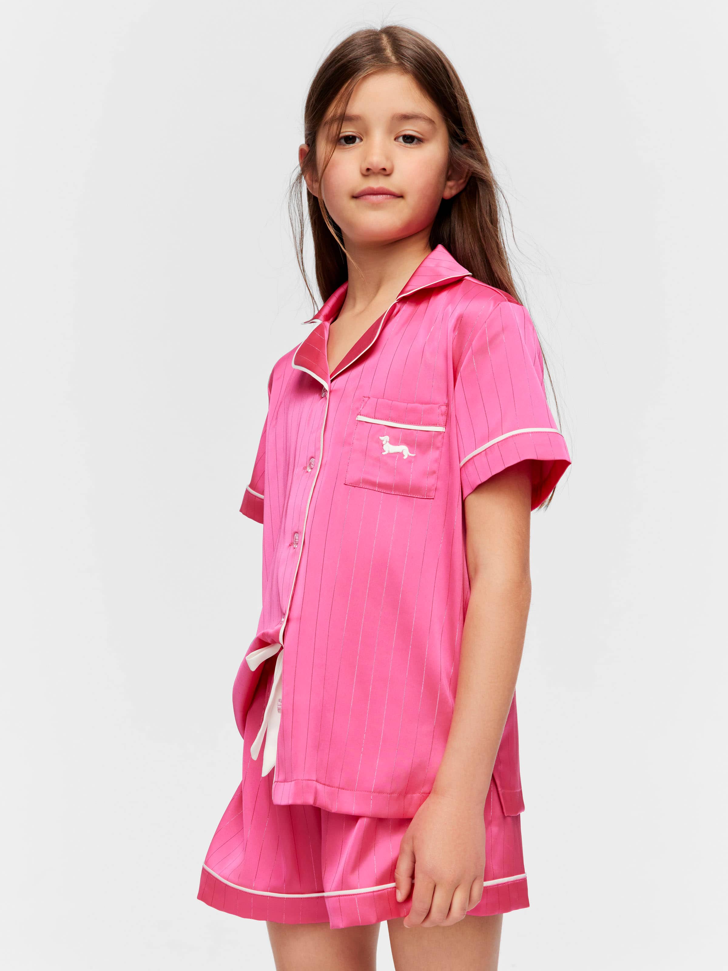 Girls Pink Lurex Classic Satin Pj Set