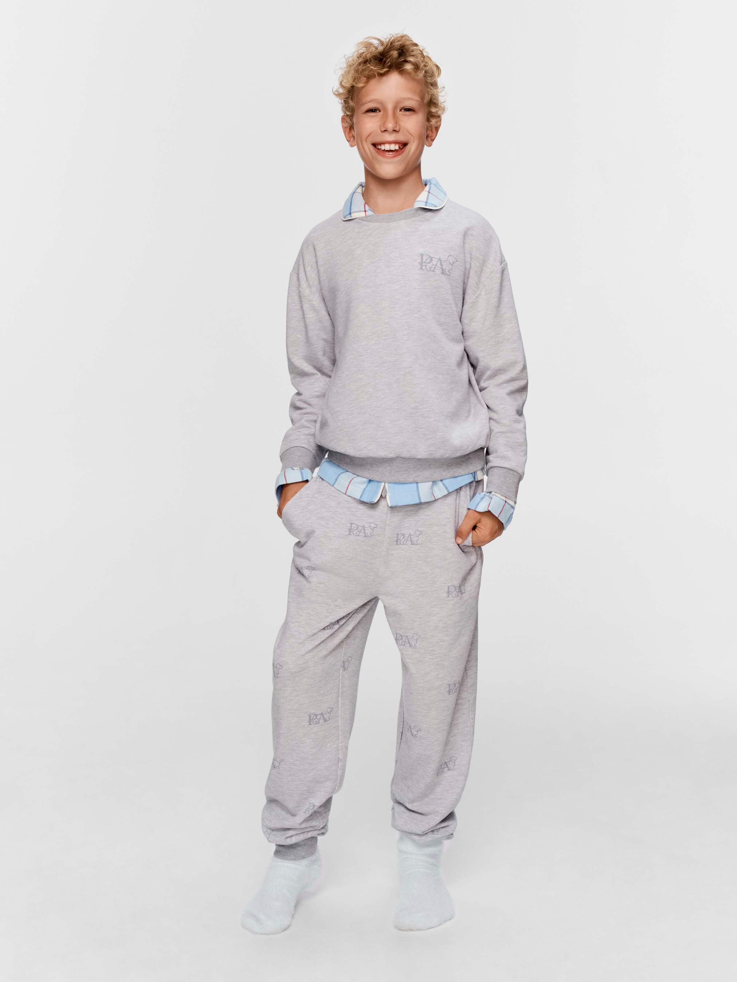 Boys Heritage Grey Long Pj Set