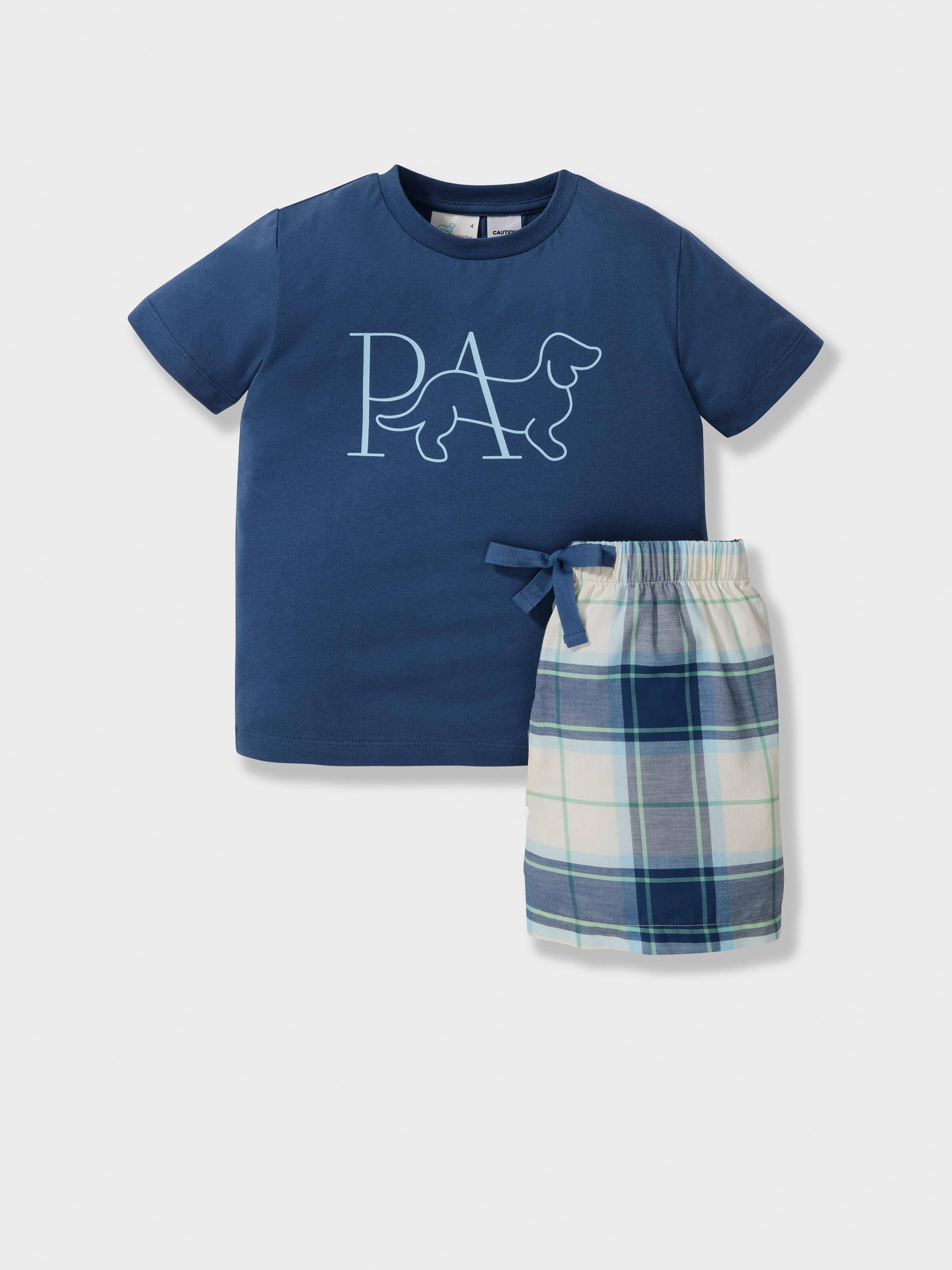 Jnr Boys Blue Check Short Pj Set