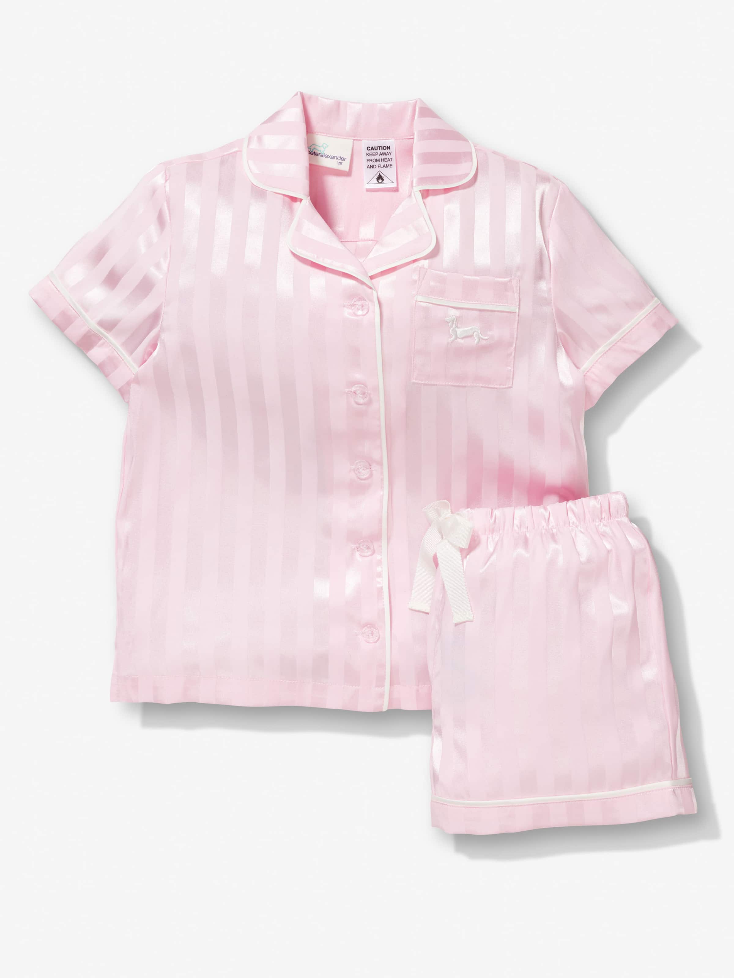 Girls Pink Stripe Classic Satin Shortie Pj Set