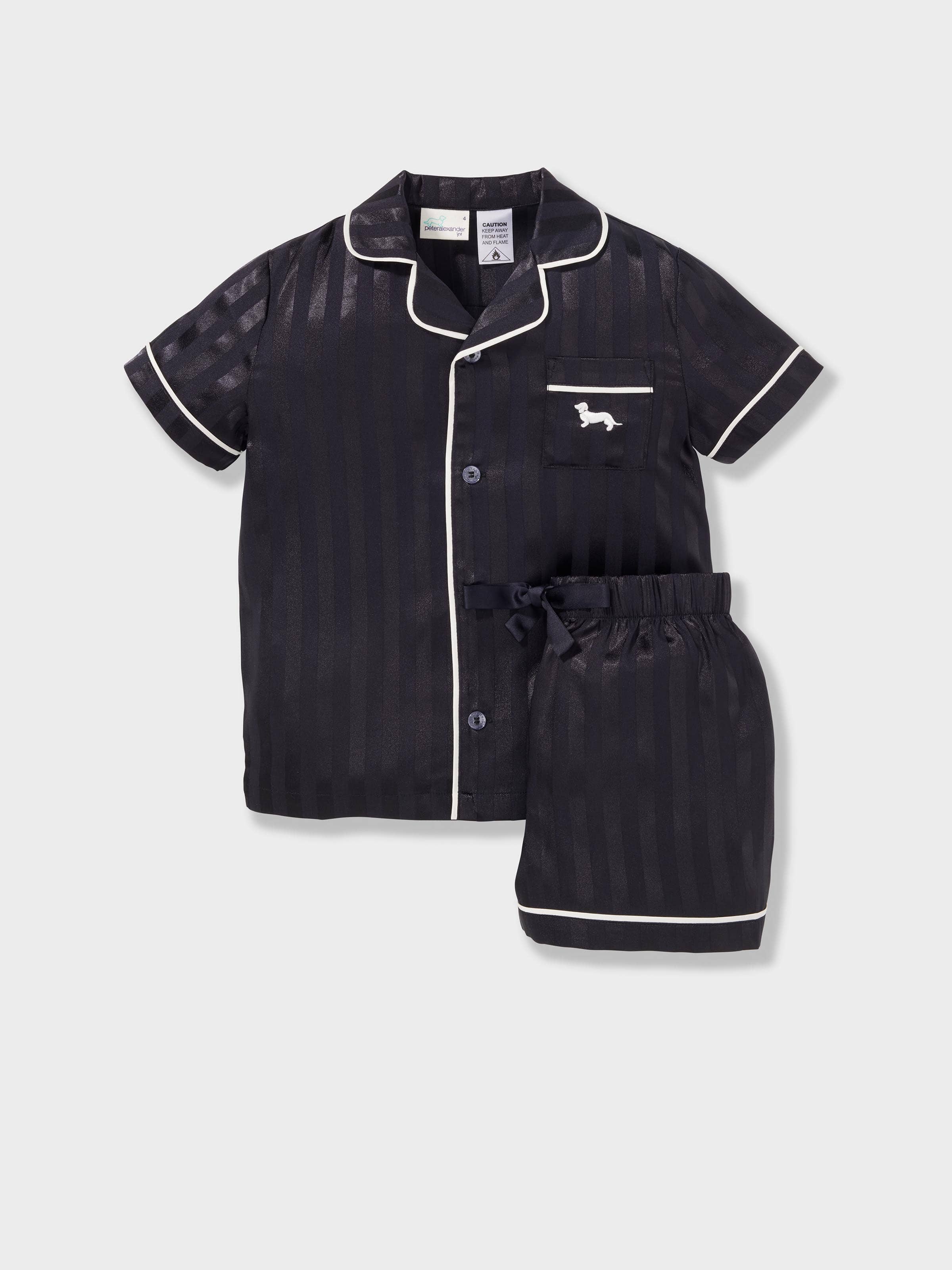 Jnr Kids Black Stripe Satin Classic Shortie Pj Set - Peter