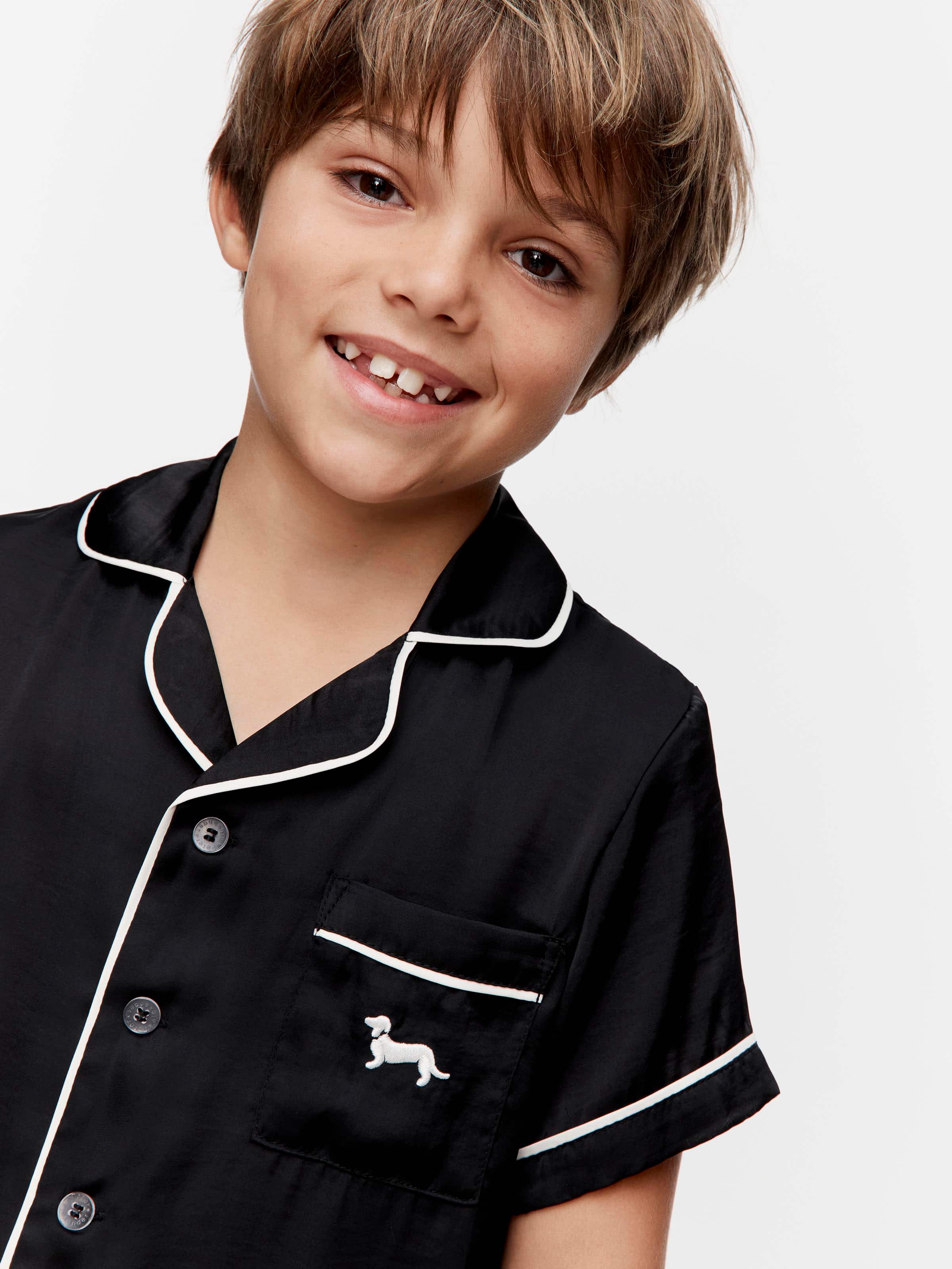 Jnr Kids Black Satin Pj Set