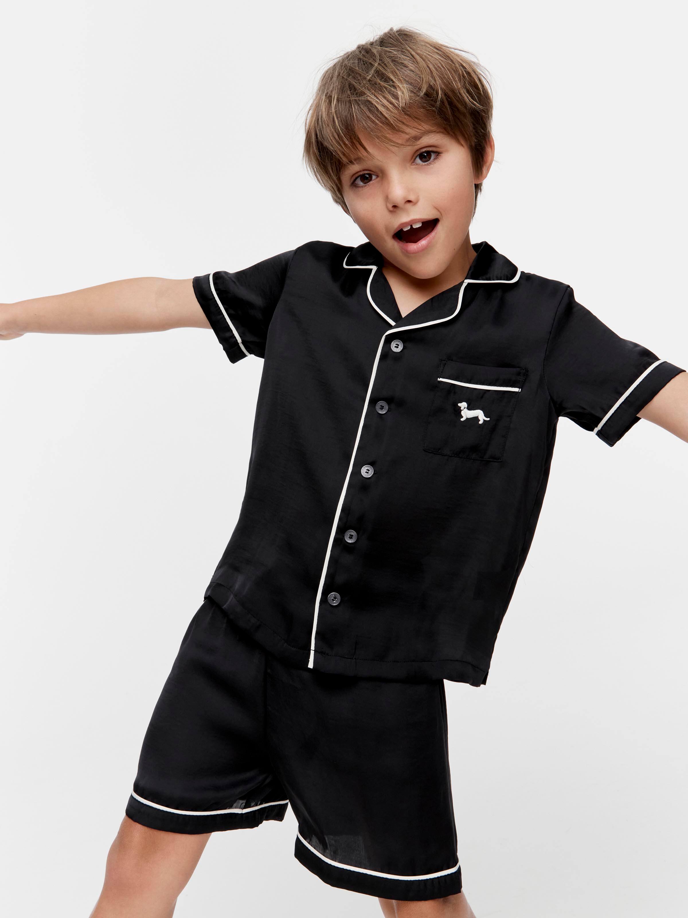 Jnr Kids Black Satin Pj Set