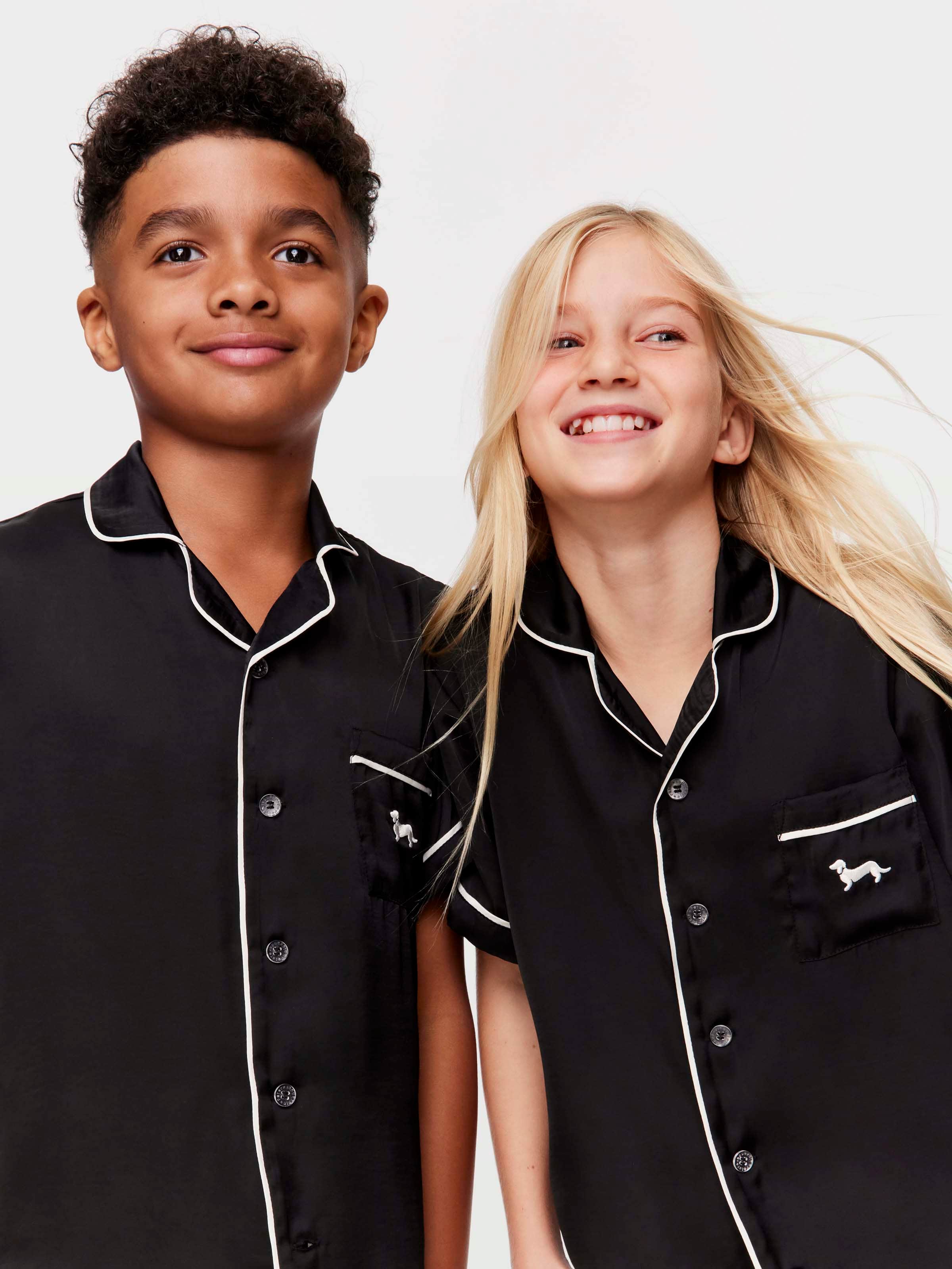 Kids Black Satin Pj Set