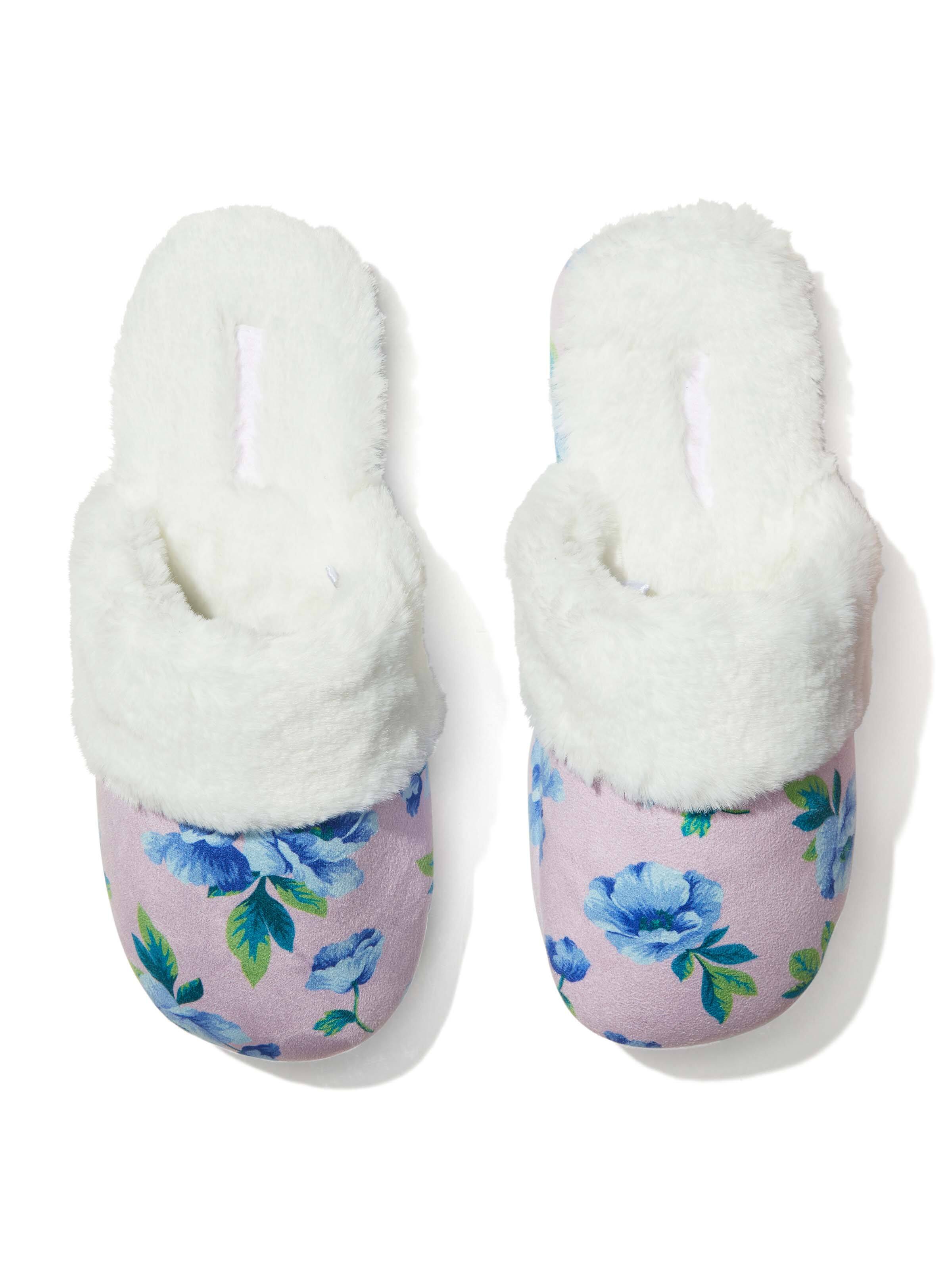 Floral Fur Trim Scuff