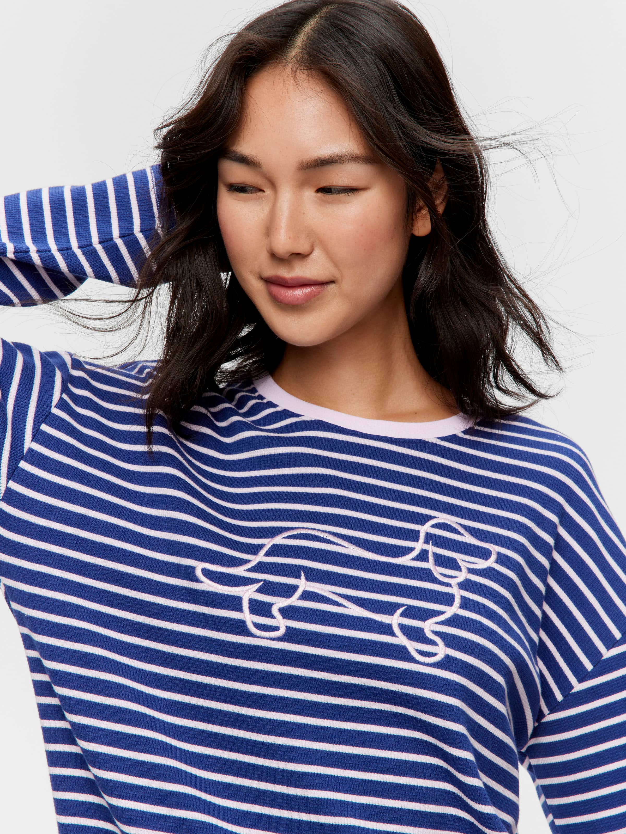 Navy Waffle Stripe Long Sleeve Top