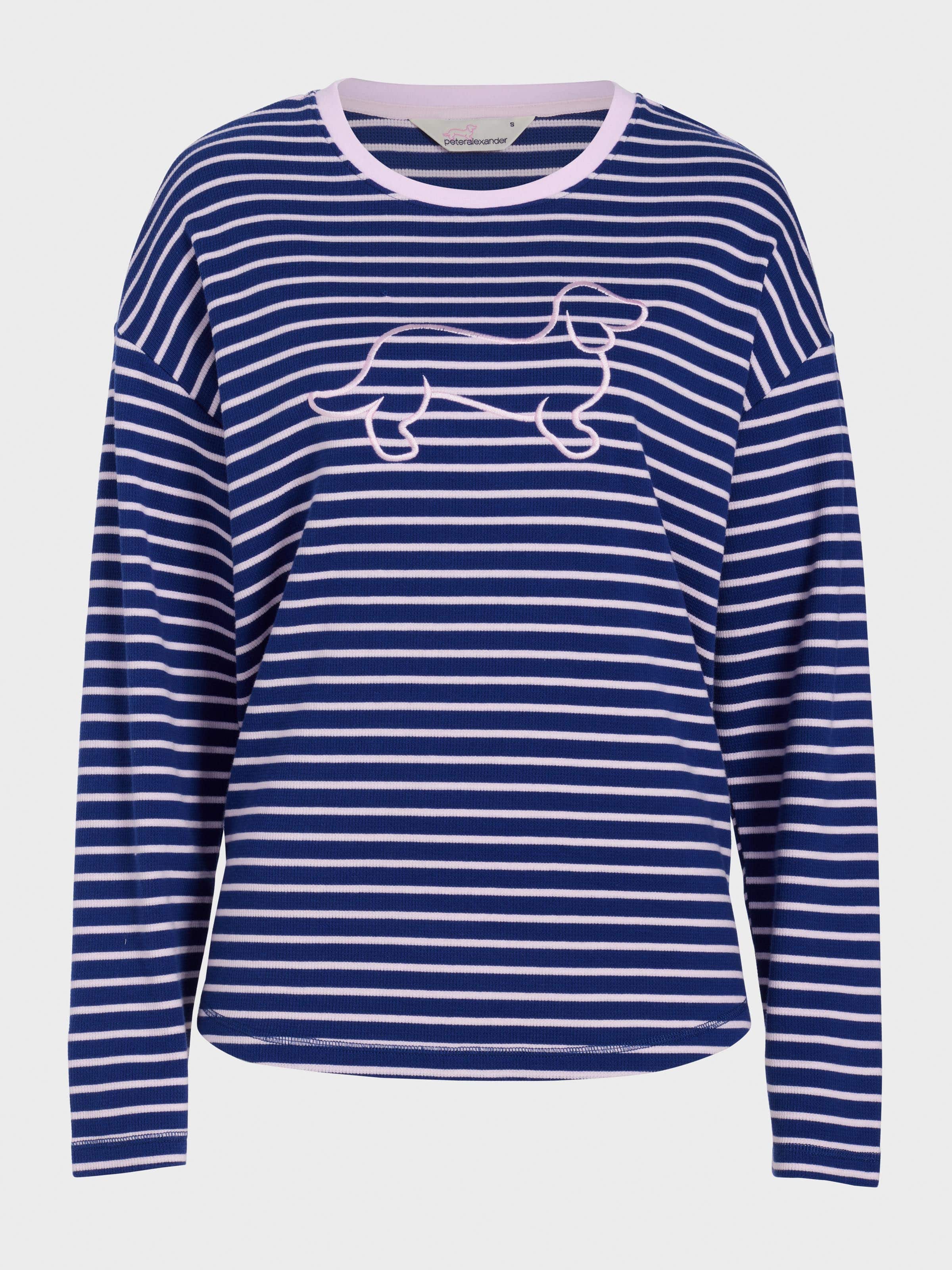 Image for Navy Waffle Stripe Long Sleeve Top from Peter Alexander