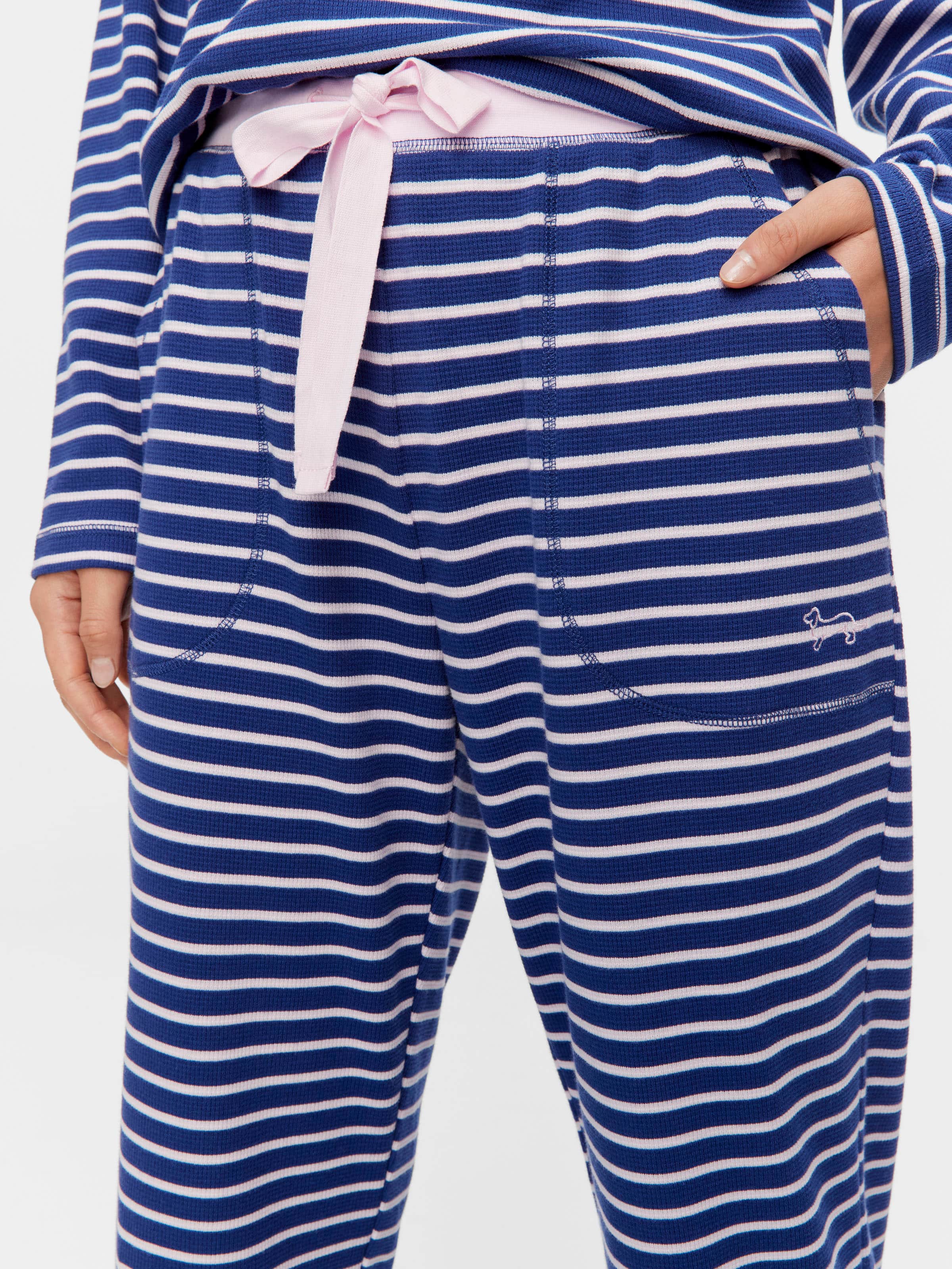 Navy Waffle Stripe Tapered Pj Pant