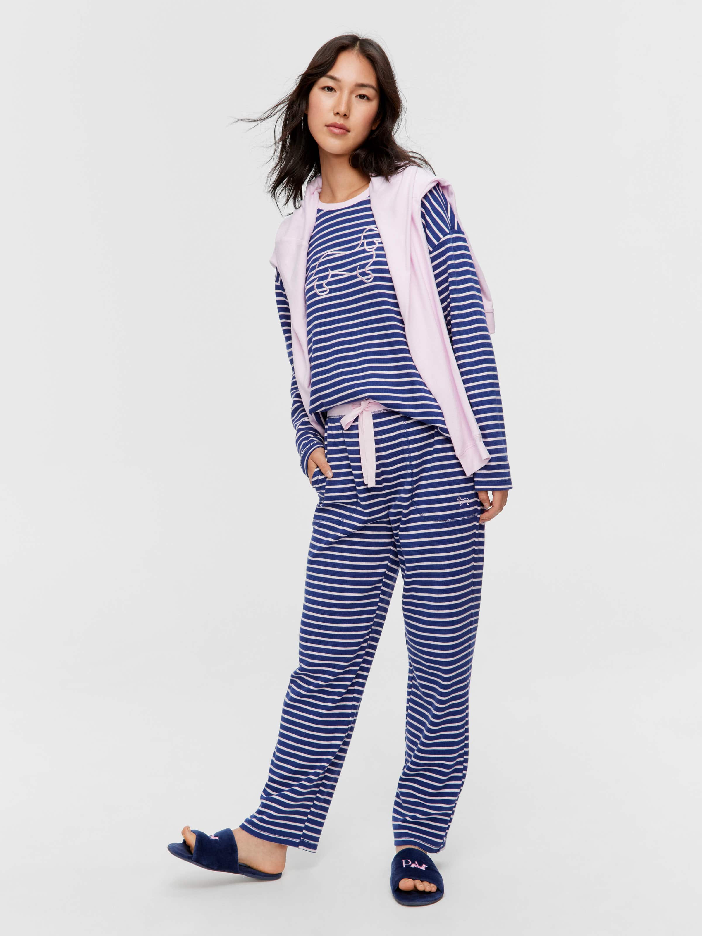 Navy Waffle Stripe Tapered Pj Pant