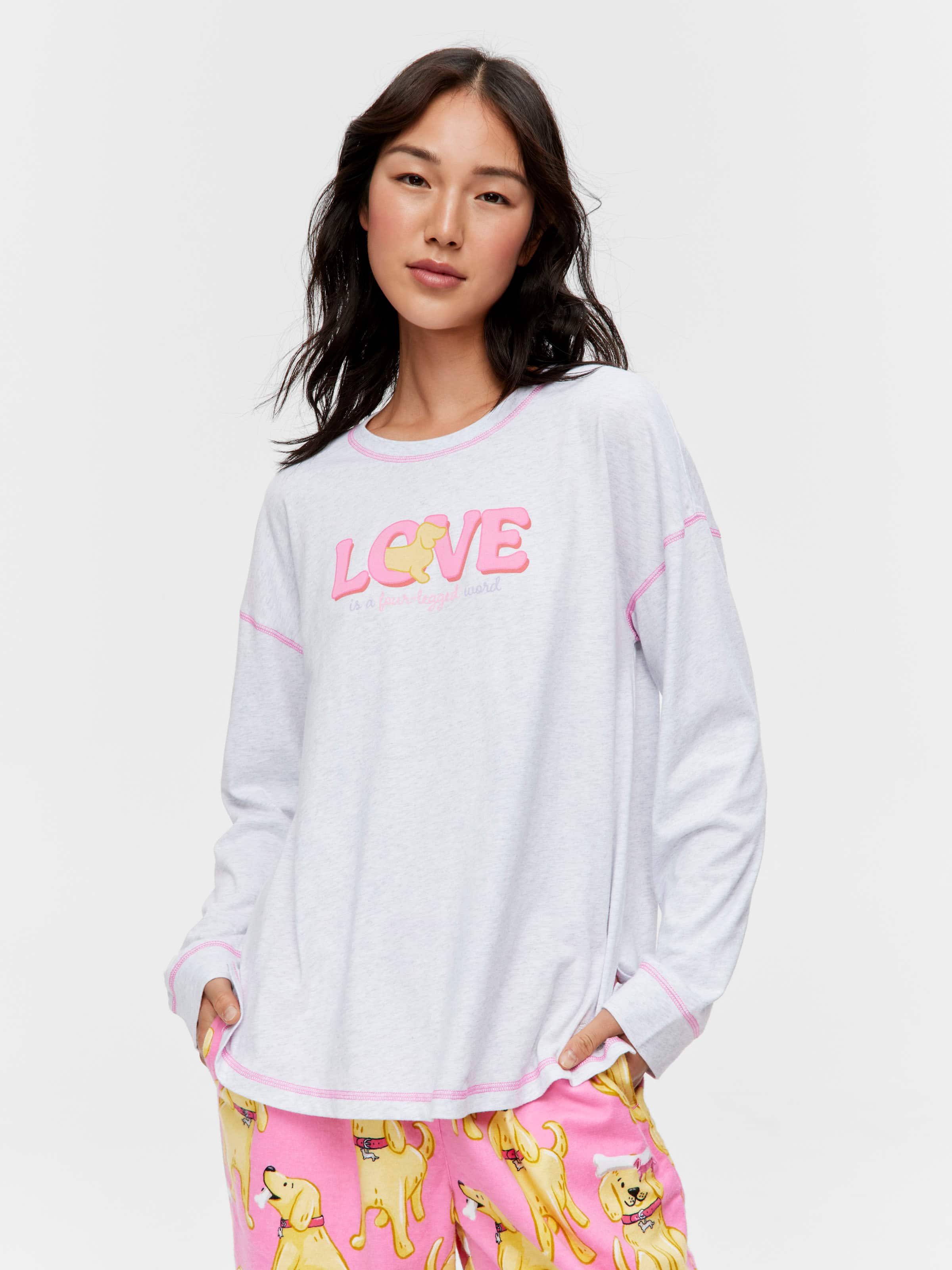 Image for Love Is A 4 Legged Word Oversized Long Sleeve Top from Peter Alexander