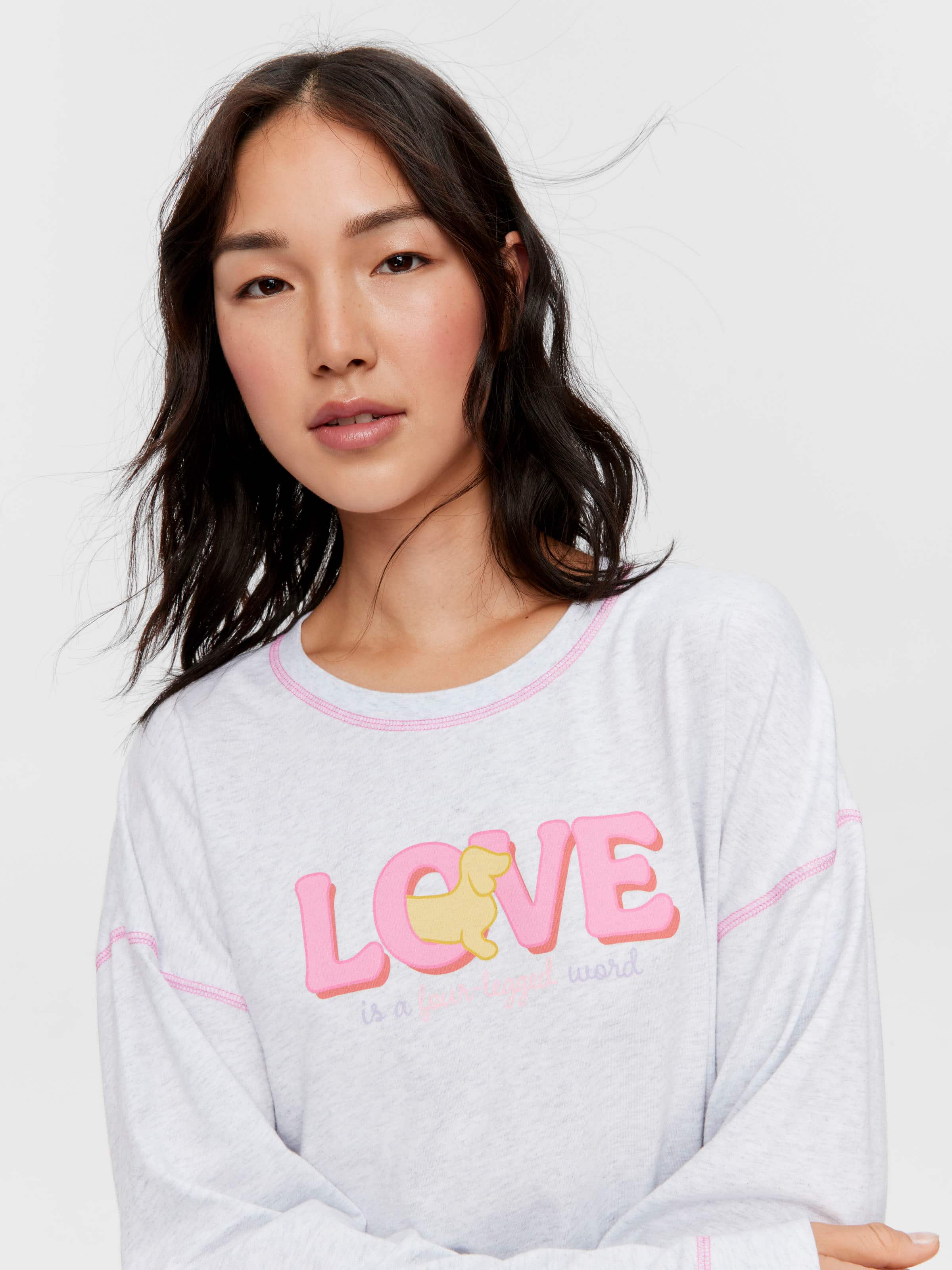 Image for Love Is A 4 Legged Word Oversized Long Sleeve Top from Peter Alexander