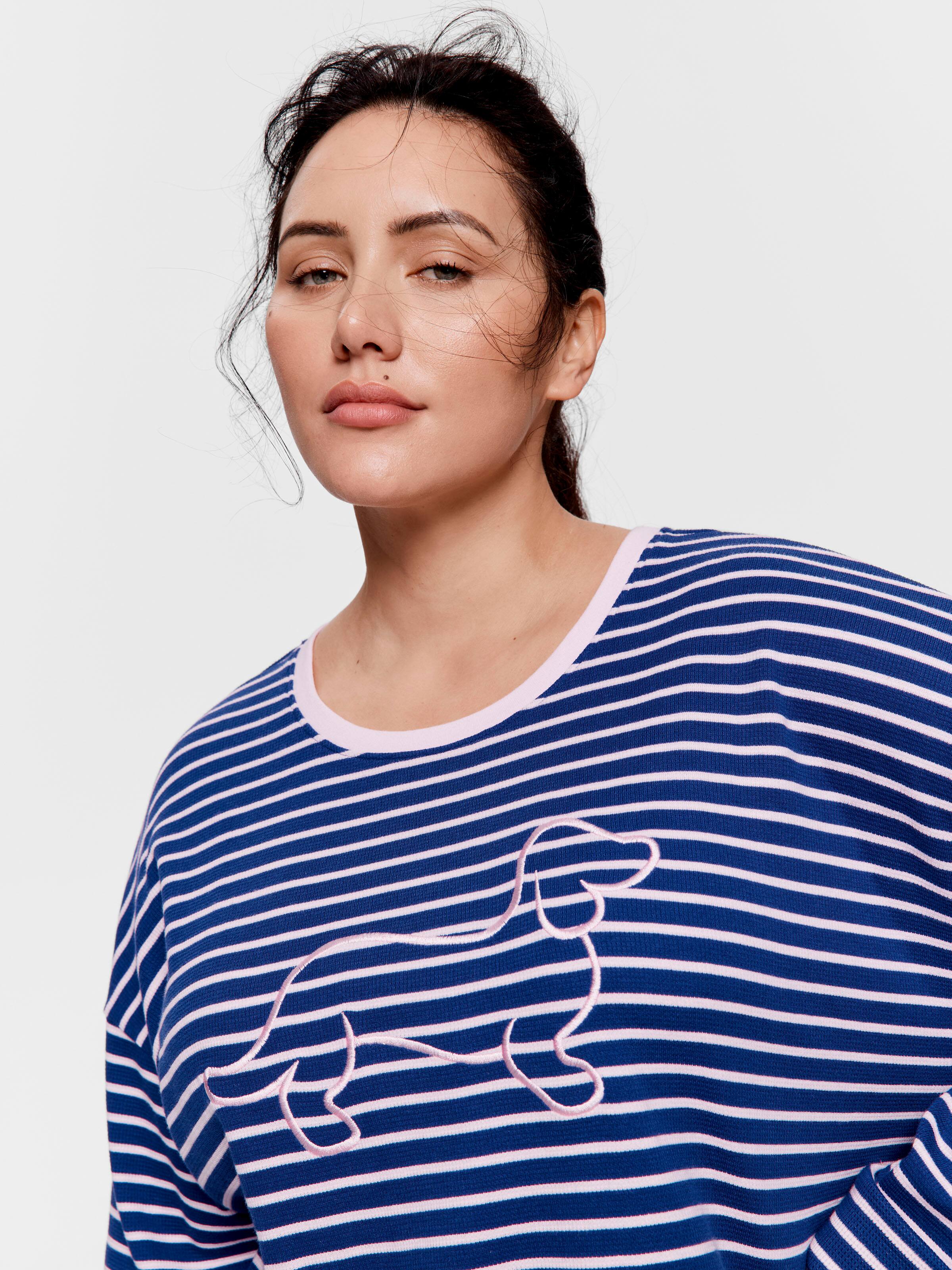 P.A. Plus Navy Waffle Stripe Long Sleeve Top