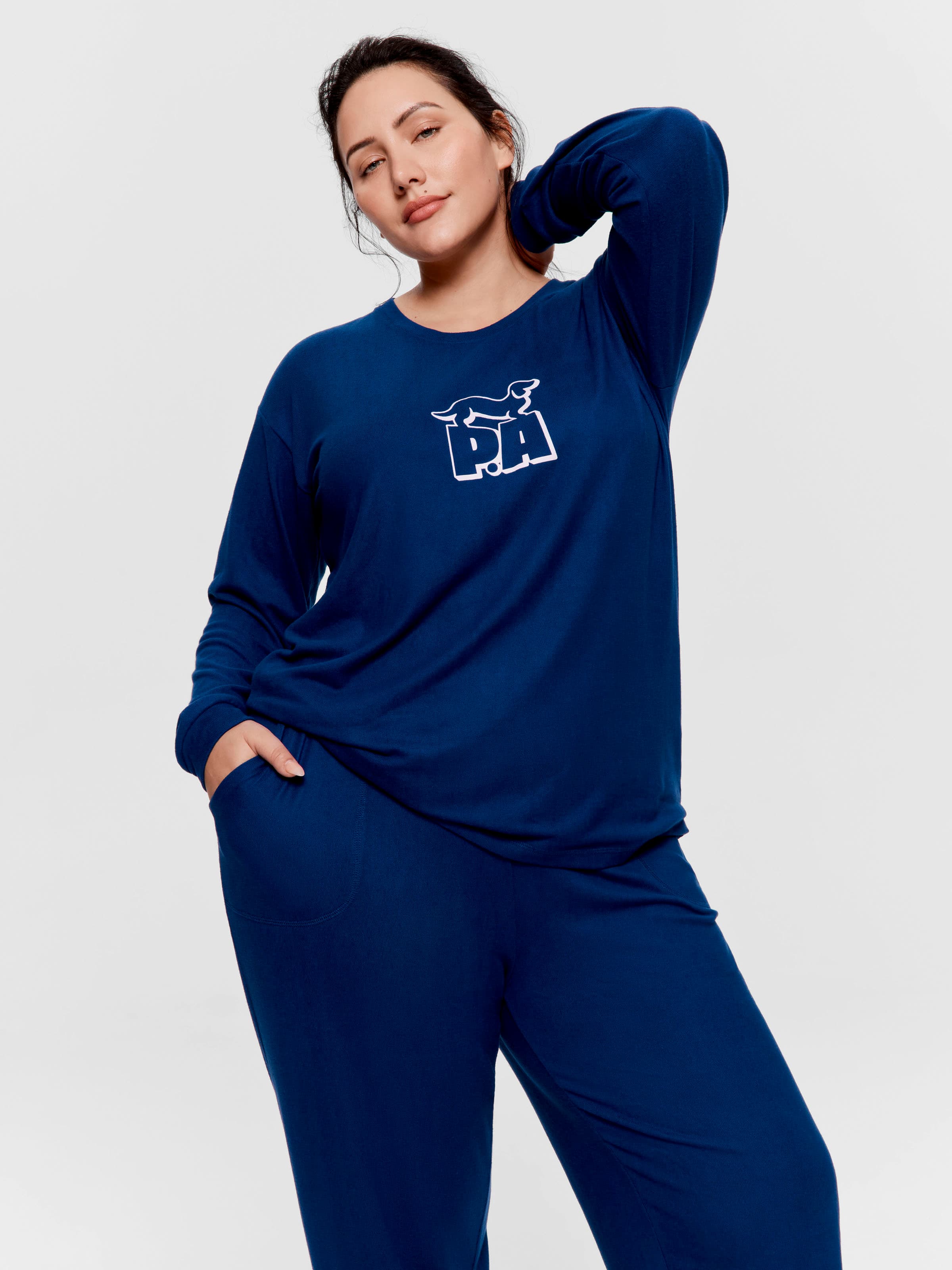 P.A. Plus Navy Plush Block Logo Sweater