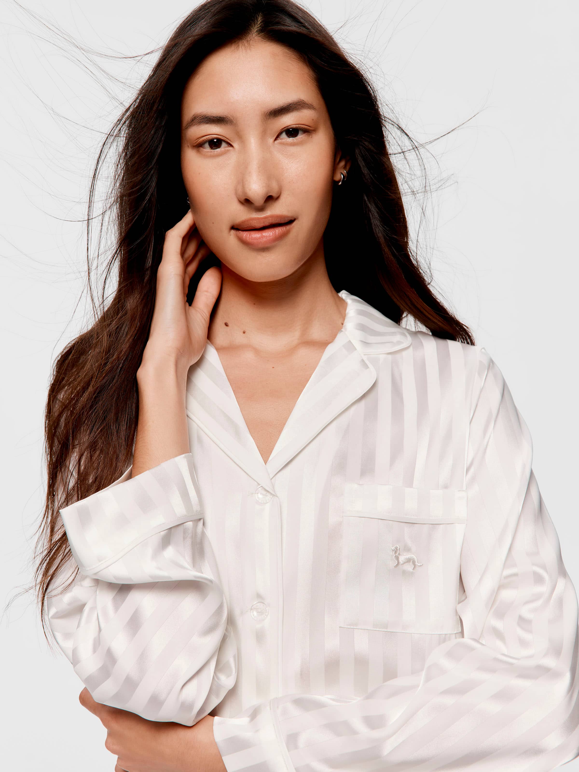 Image for White Stripe Chic Satin Long Sleeve Pj Set from Peter Alexander