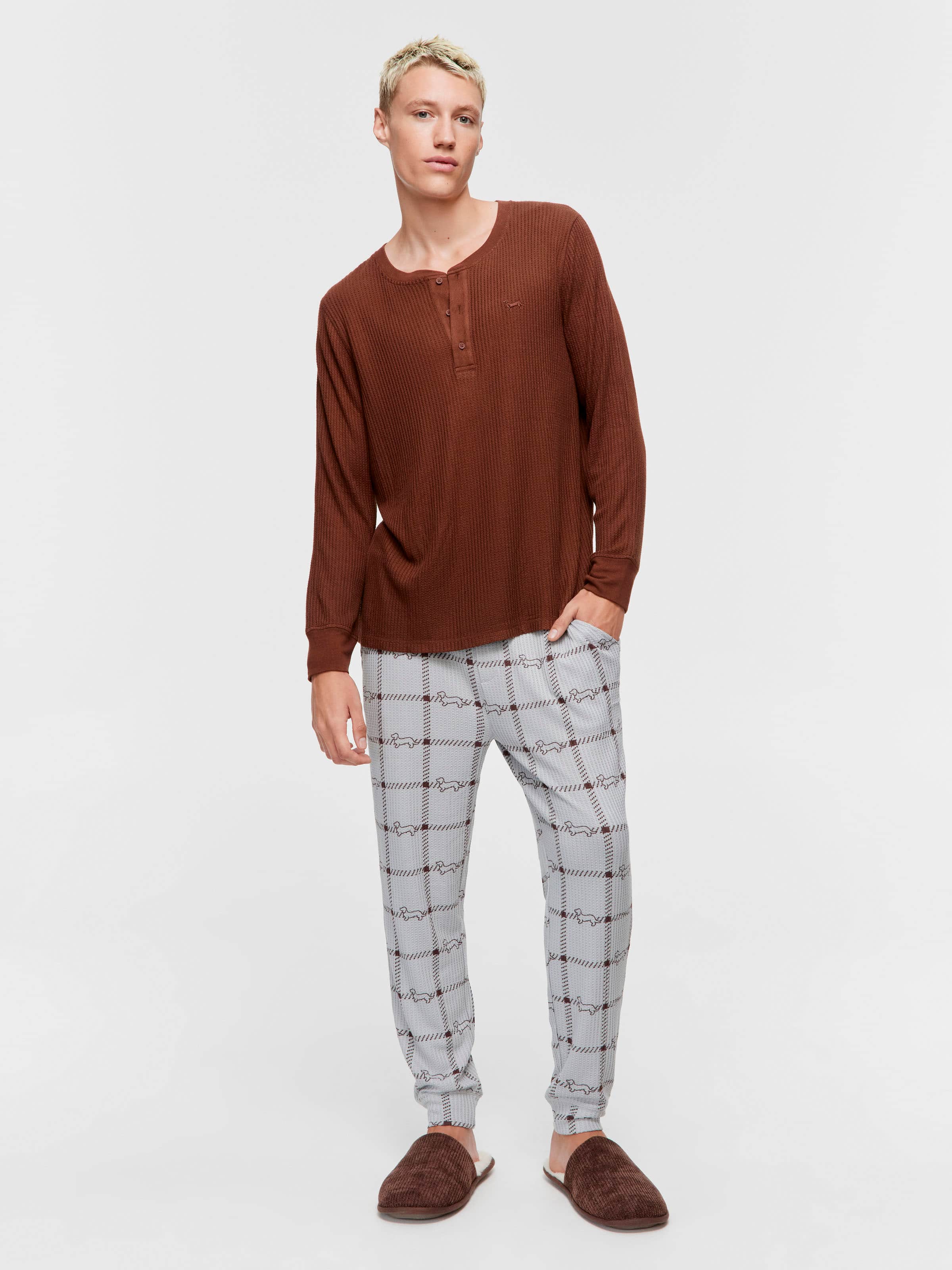 Image for Chocolate Brown Waffle Henley from Peter Alexander