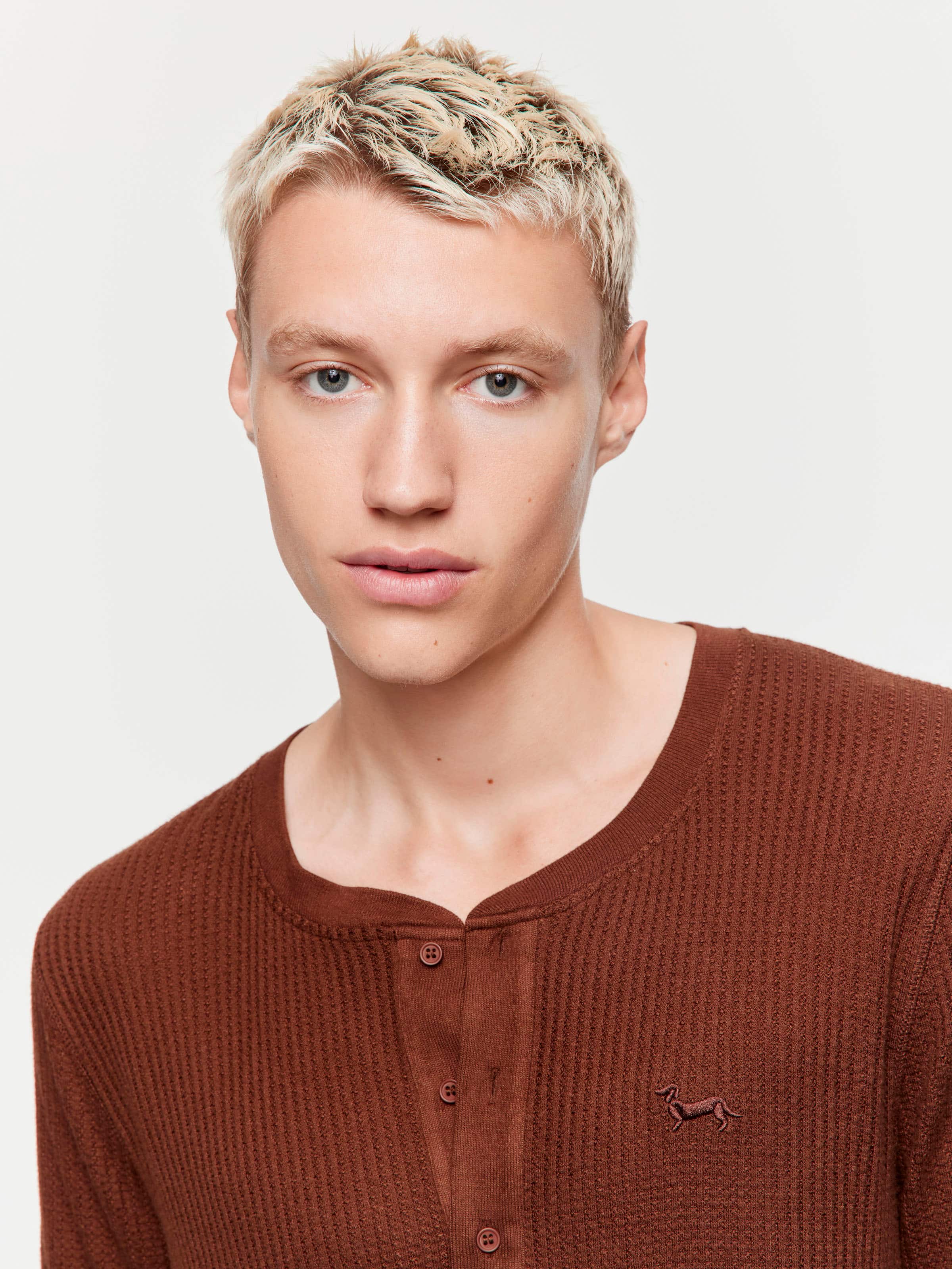 Image for Chocolate Brown Waffle Henley from Peter Alexander