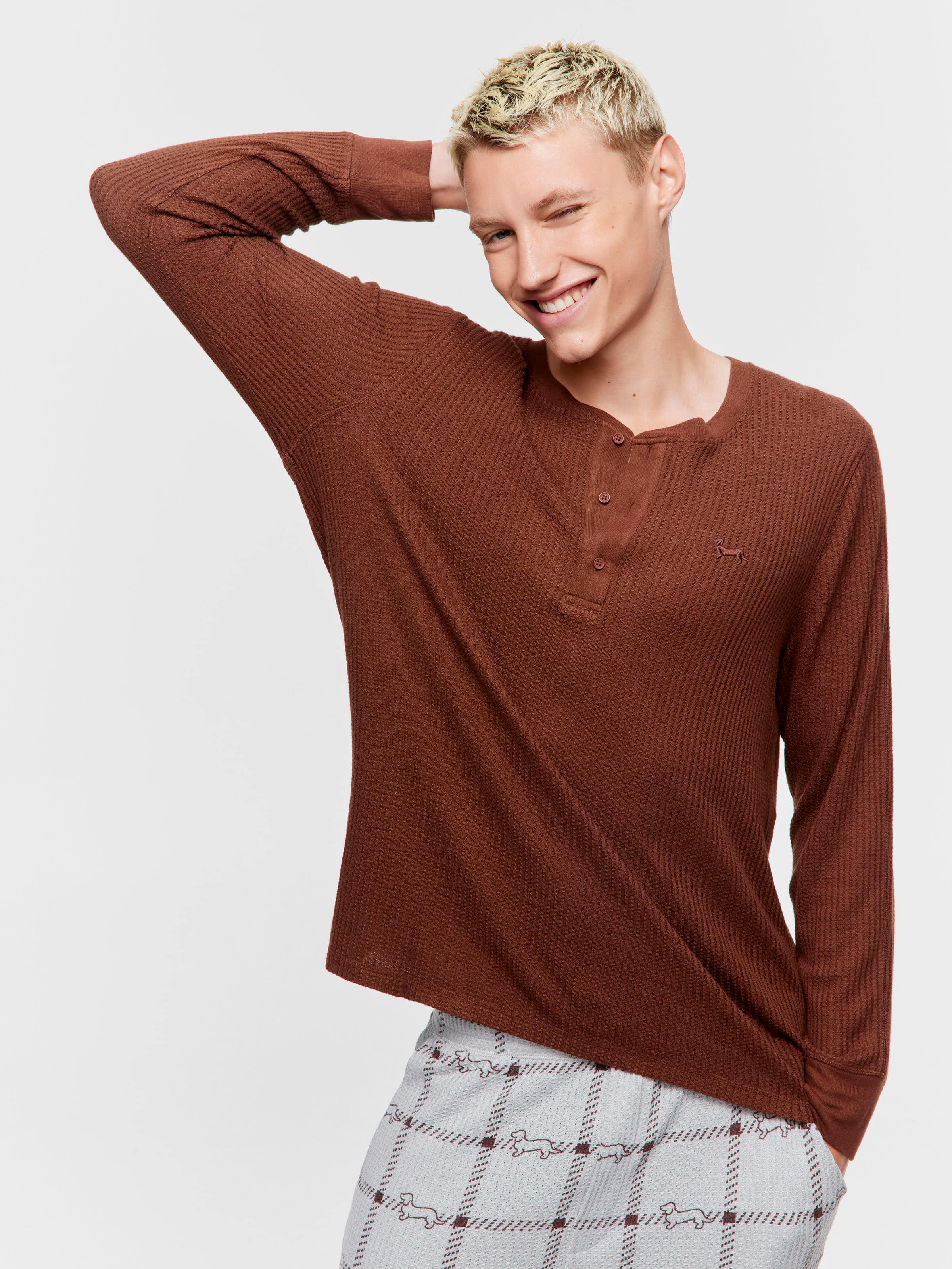 Image for Chocolate Brown Waffle Henley from Peter Alexander