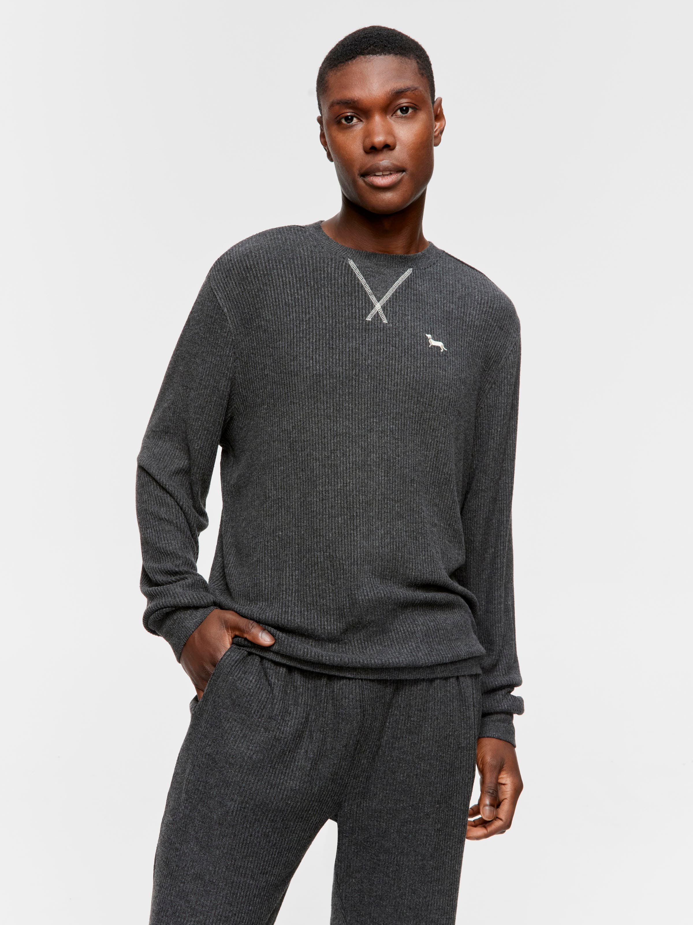 Image for Charcoal Brushed Rib Sweater from Peter Alexander