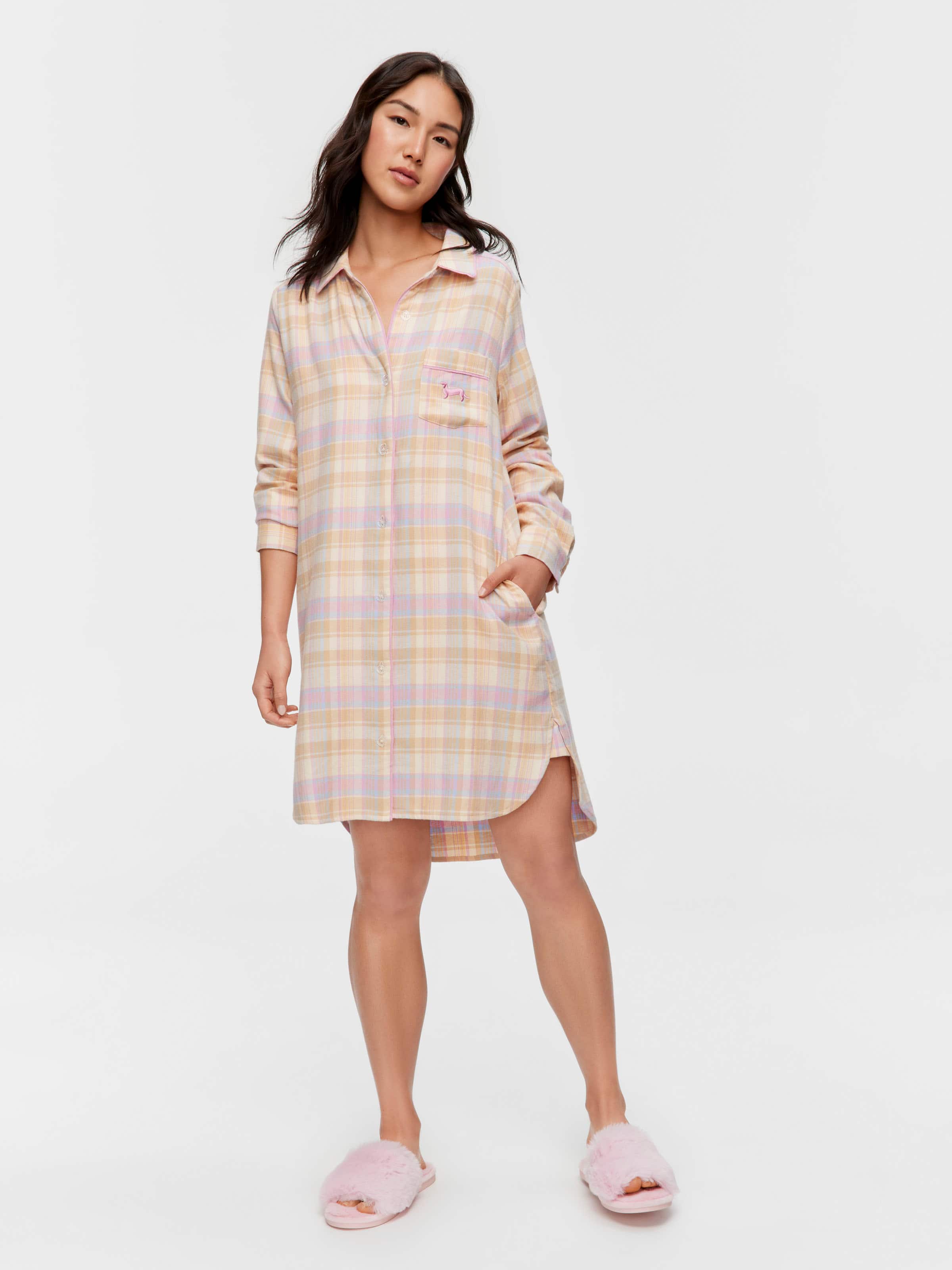 Image for Toffee Check Flannelette Nightshirt from Peter Alexander
