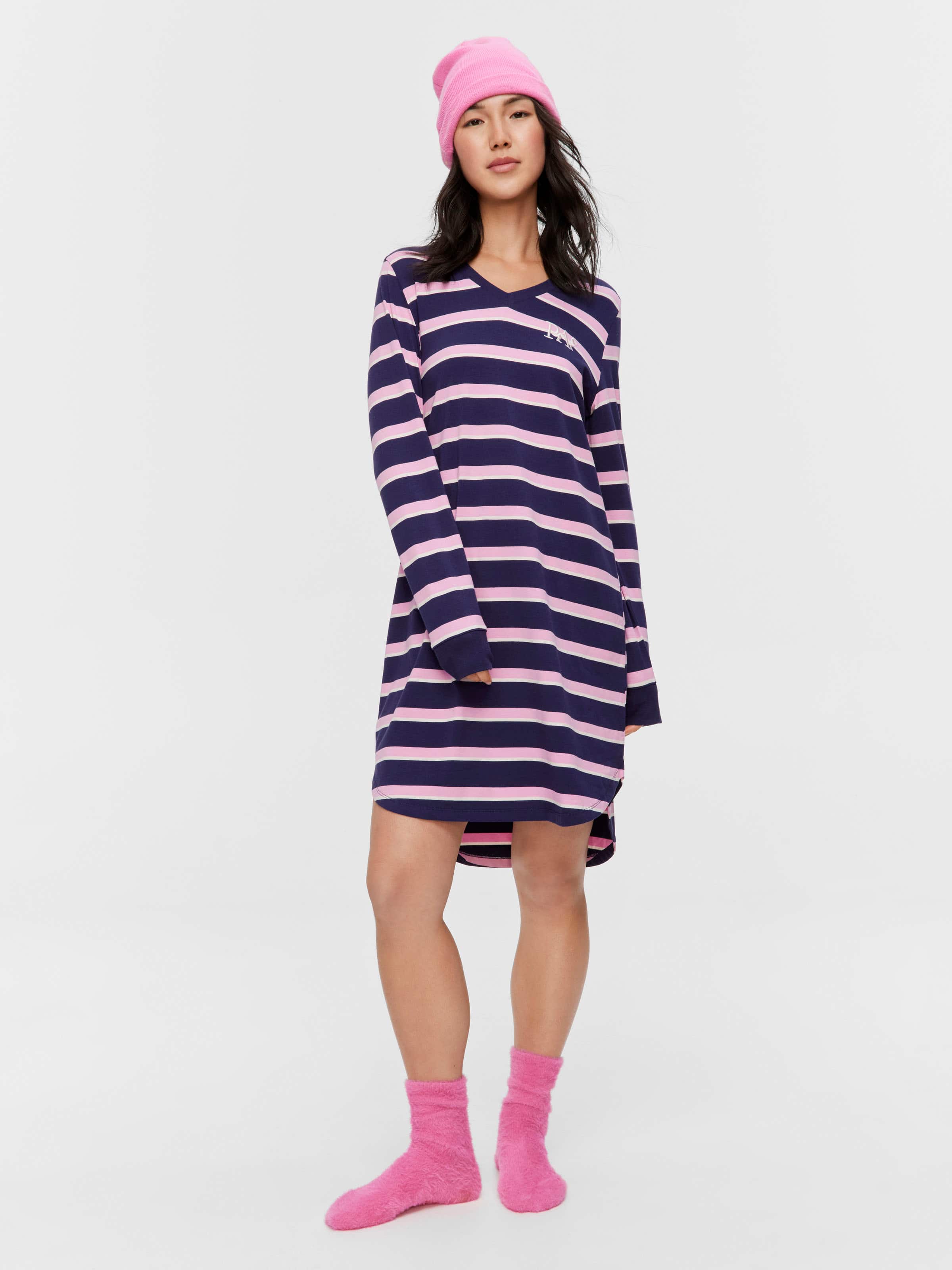 Image for Stripe V Neck Long Sleeve Nightie from Peter Alexander