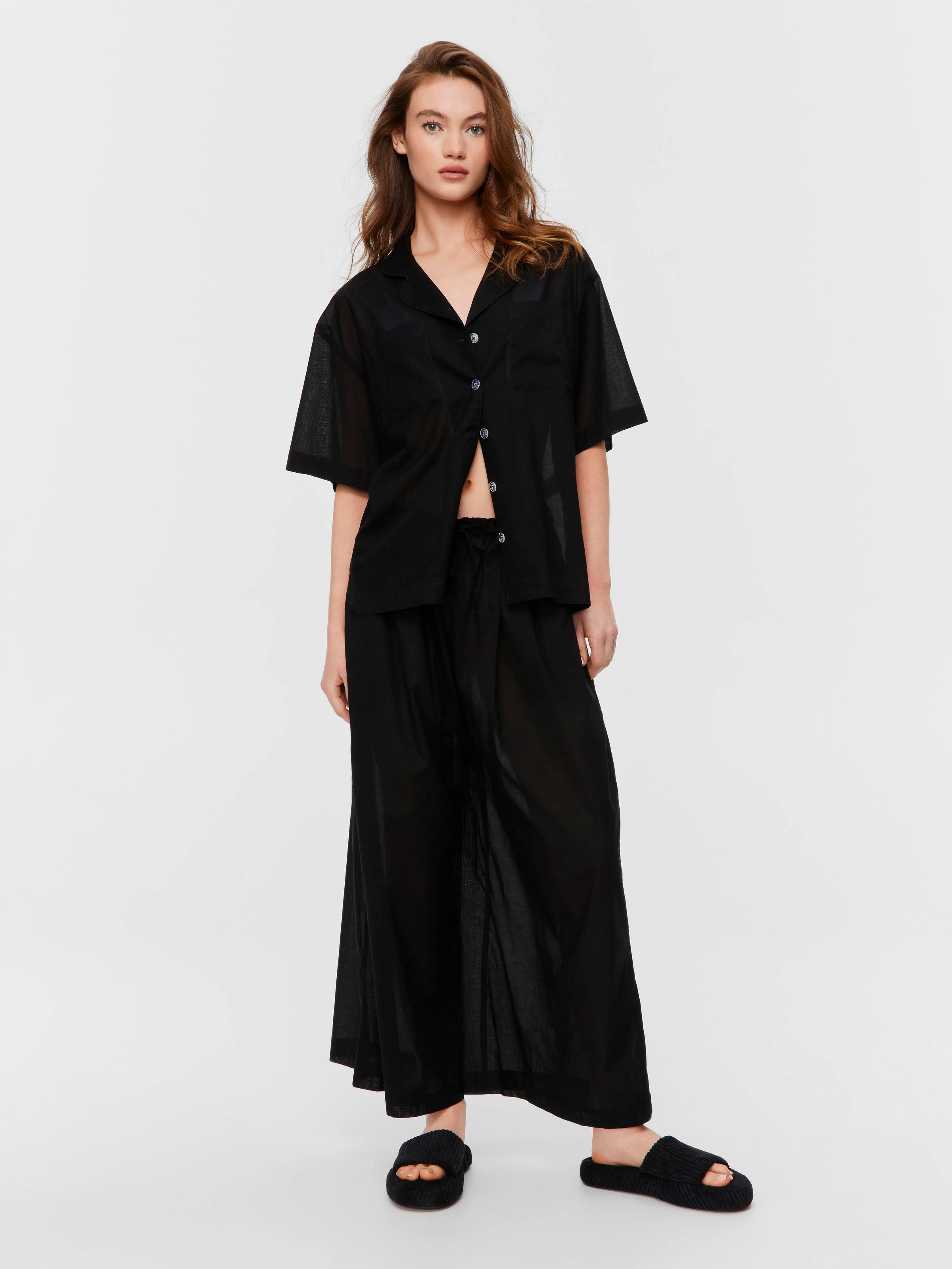 Black 100% Cotton Wide Leg Pj Pant