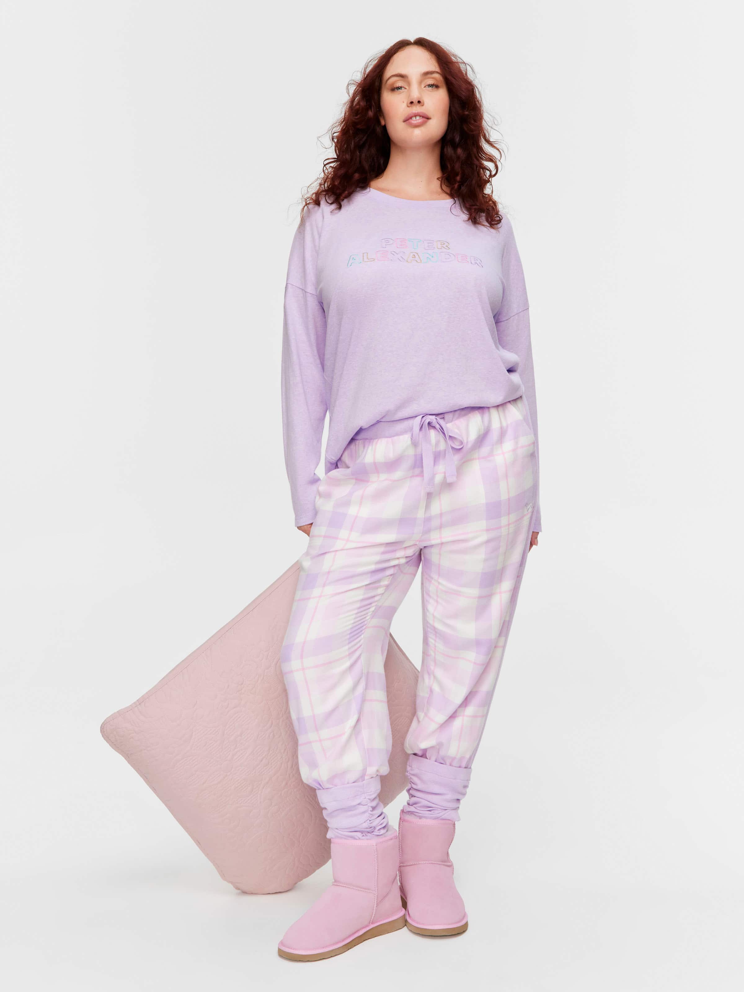P.A. Plus Lilac Check Flannelette Legwarmer Pj Pant - Peter