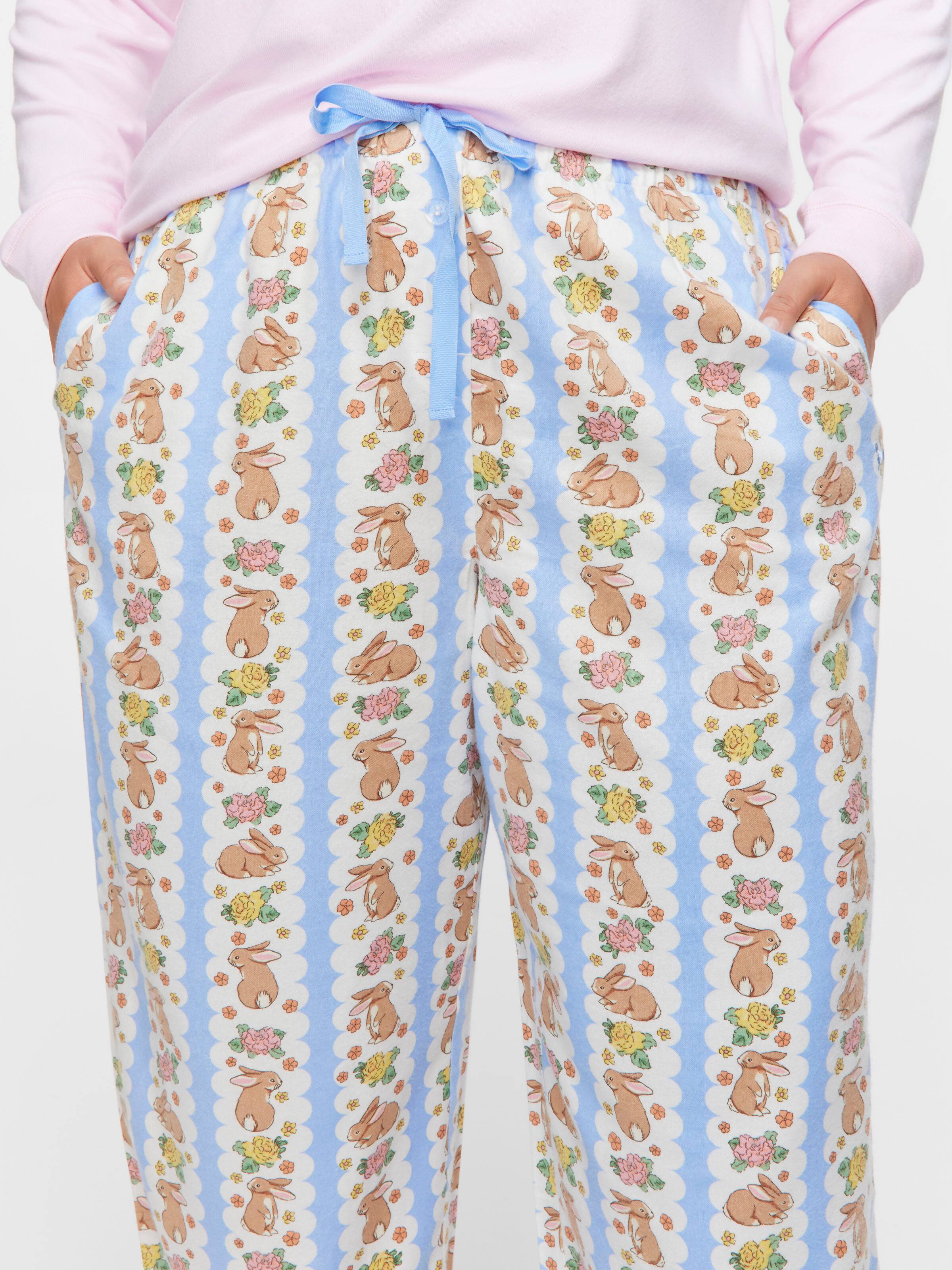 P.A. Plus Lilac Bunny Bamboo Flannelette Long Roll Up Pj Pant
