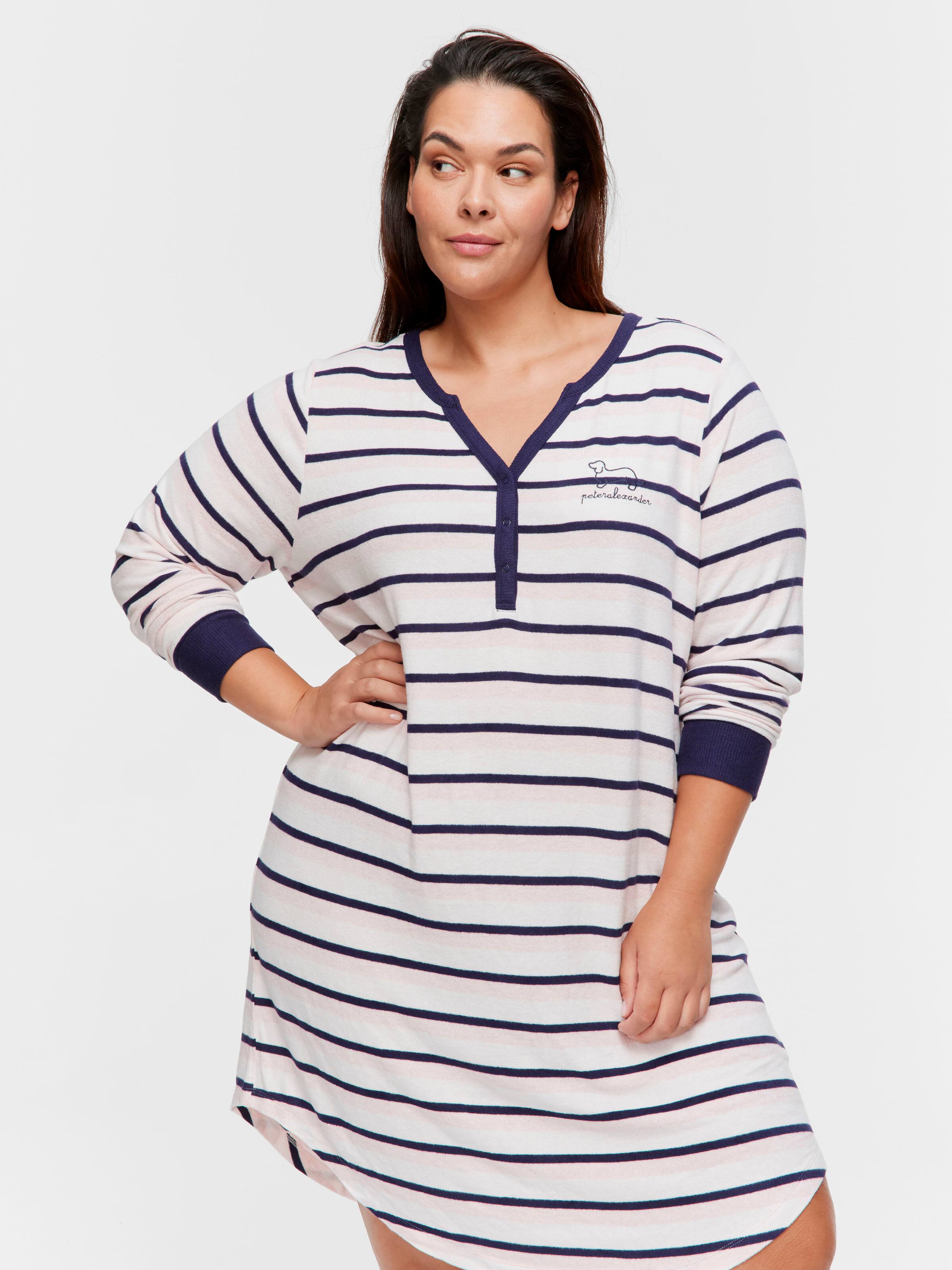 Image for P.A. Plus Fuzzy Stripe Henley Long Sleeve Nightie from Peter Alexander