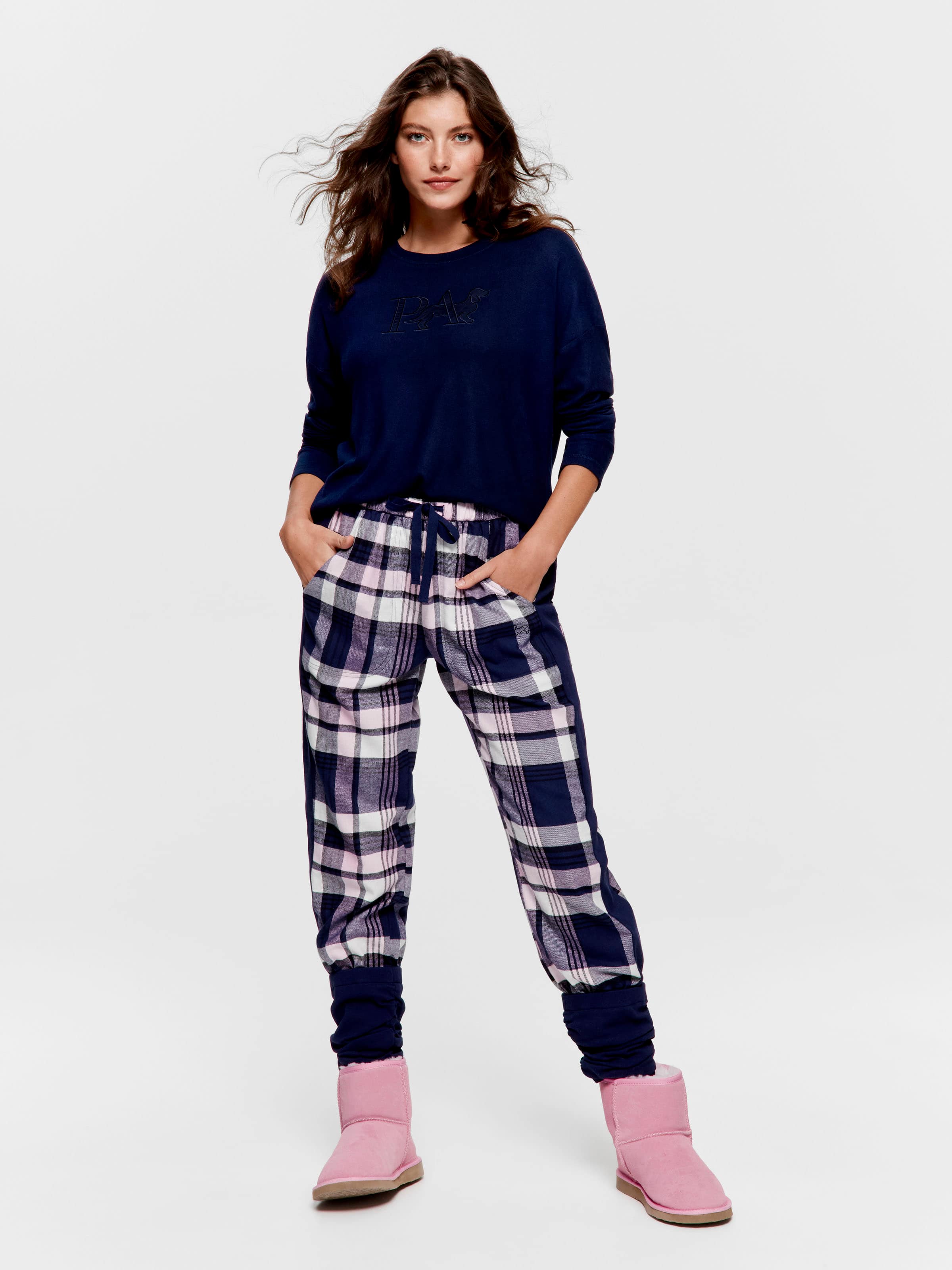 Image for Navy Check Legwarmer Flannelette Pj Pant from Peter Alexander