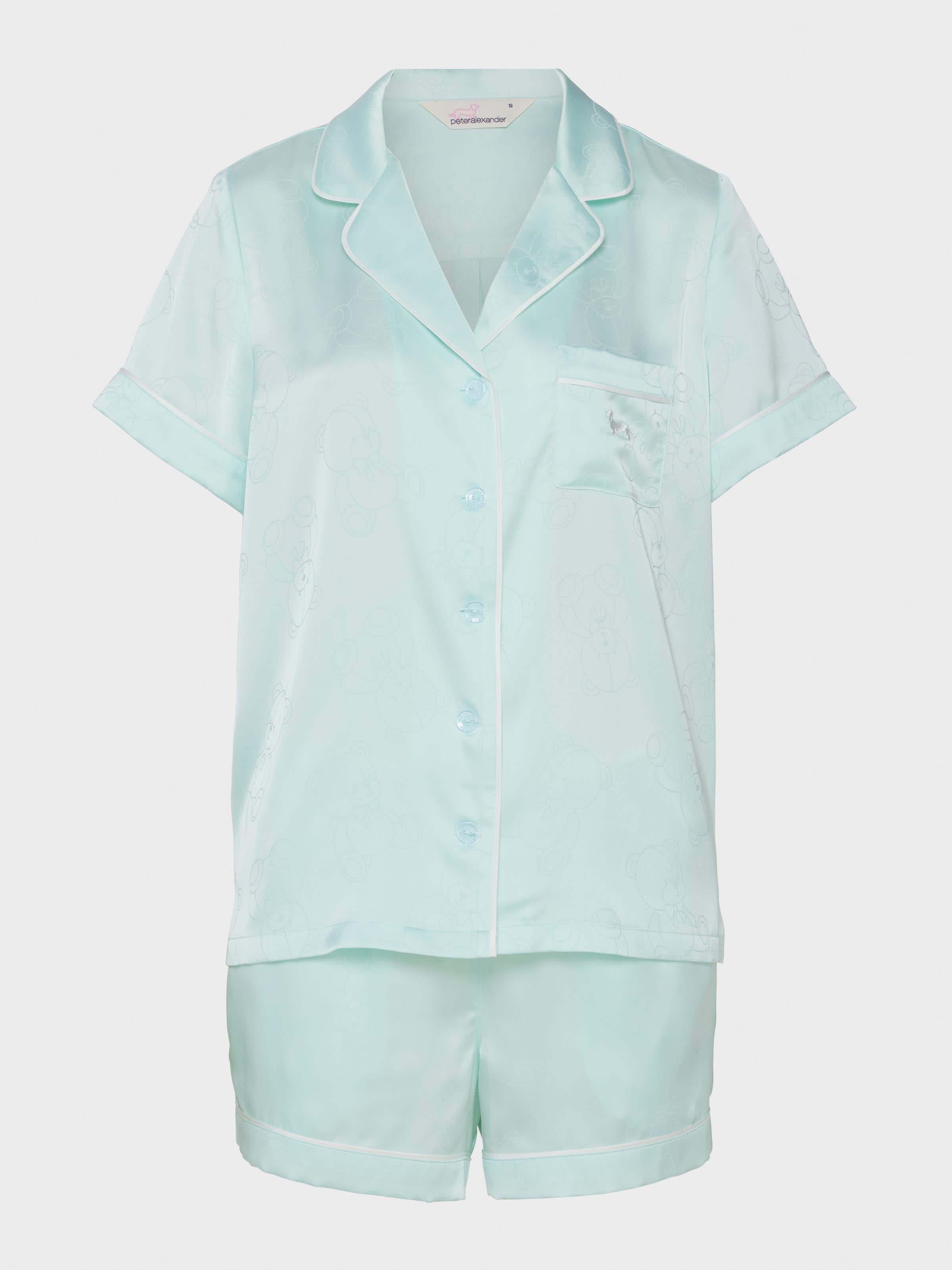 Image for Mint Teddy Bears Chic Satin Shortie Pj Set from Peter Alexander