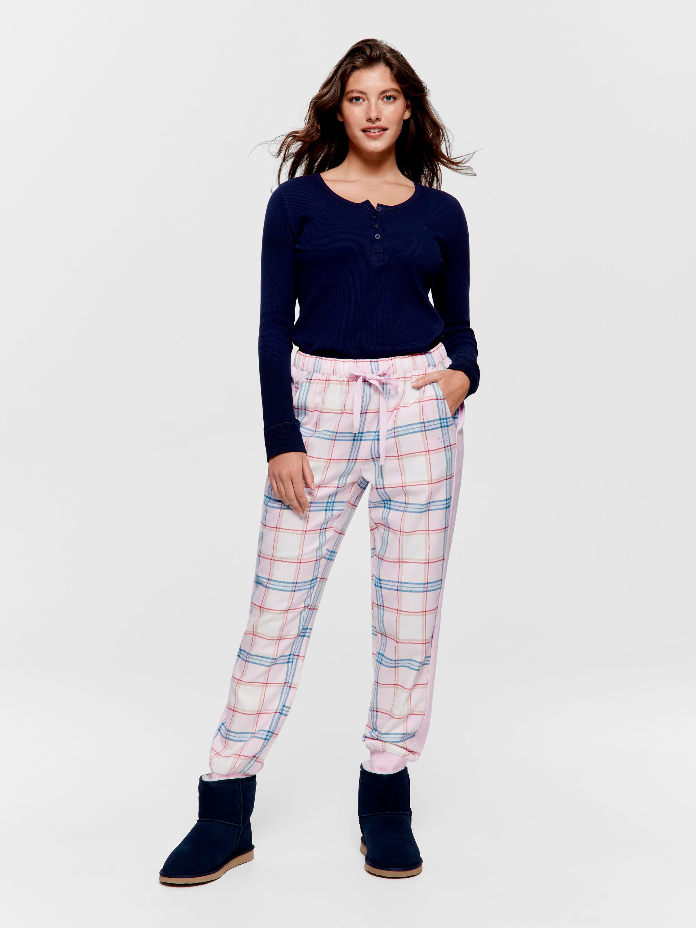 Image for Check Pink &amp; Navy Flannelette Cuff Pj Pant from Peter Alexander