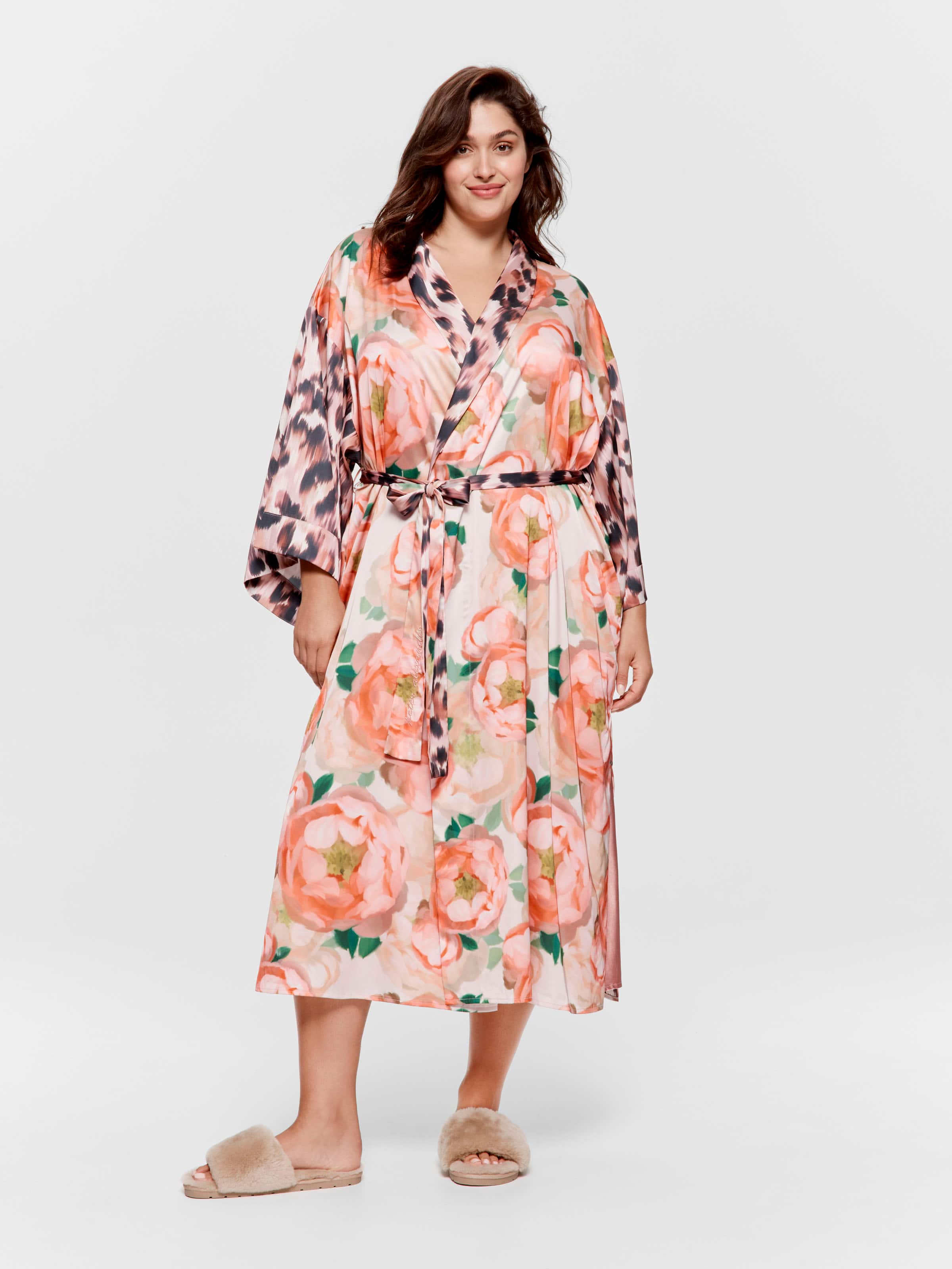 Image for P.A. Plus Floral Leopard Long Satin Gown from Peter Alexander