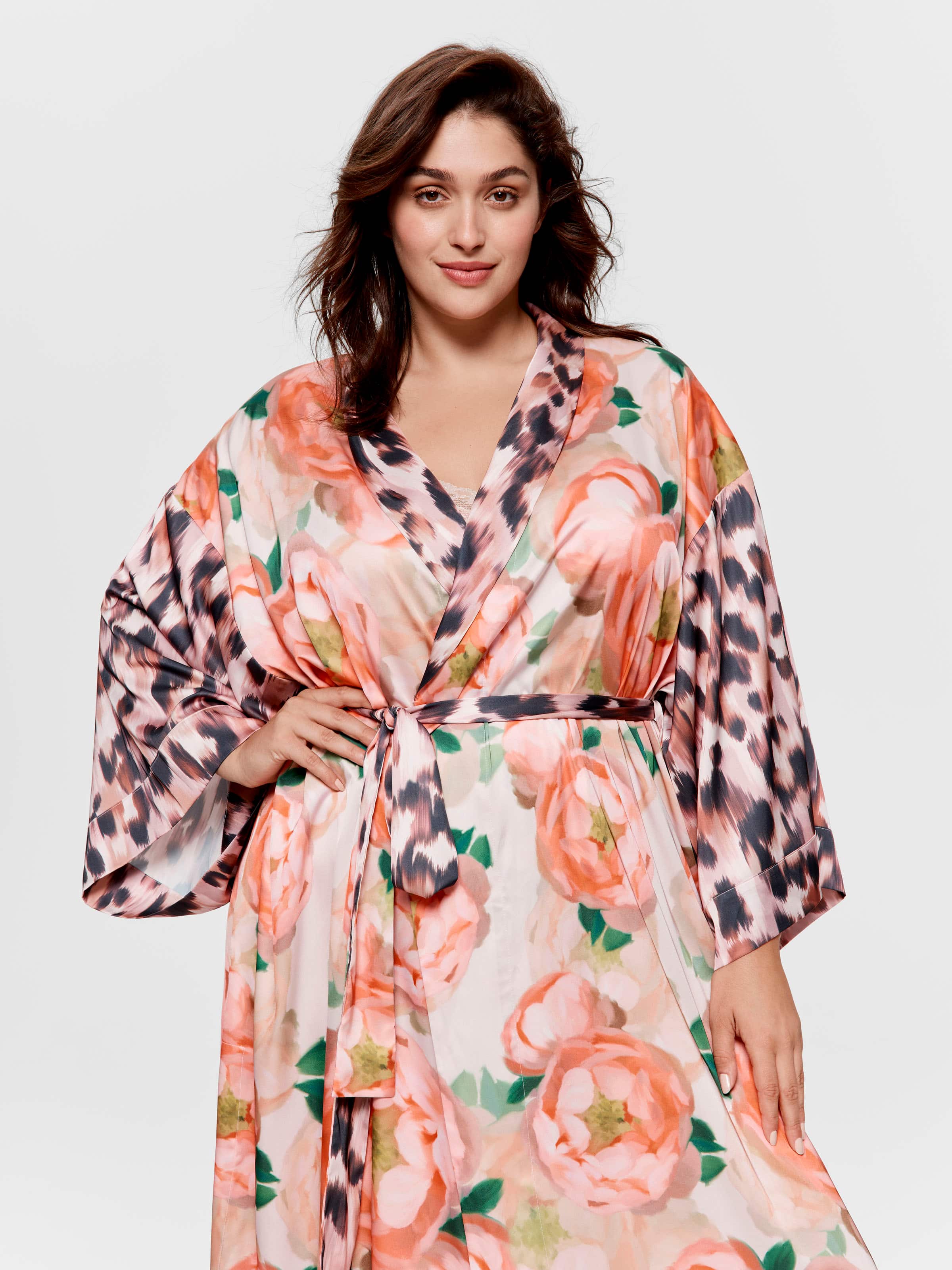 Image for P.A. Plus Floral Leopard Long Satin Gown from Peter Alexander