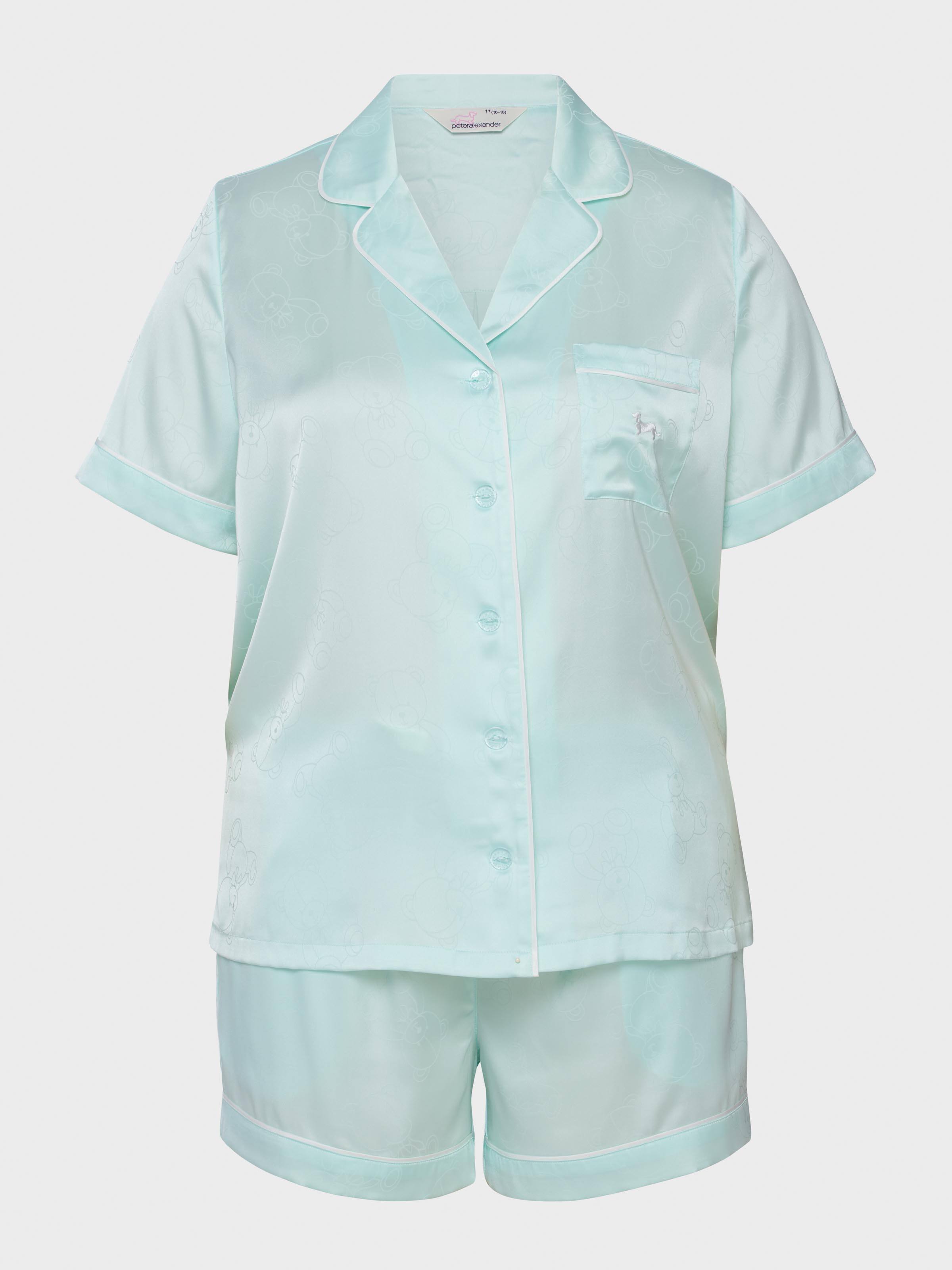 Image for P.A. Plus Mint Teddy Bears Chic Satin Shortie Pj Set from Peter Alexander