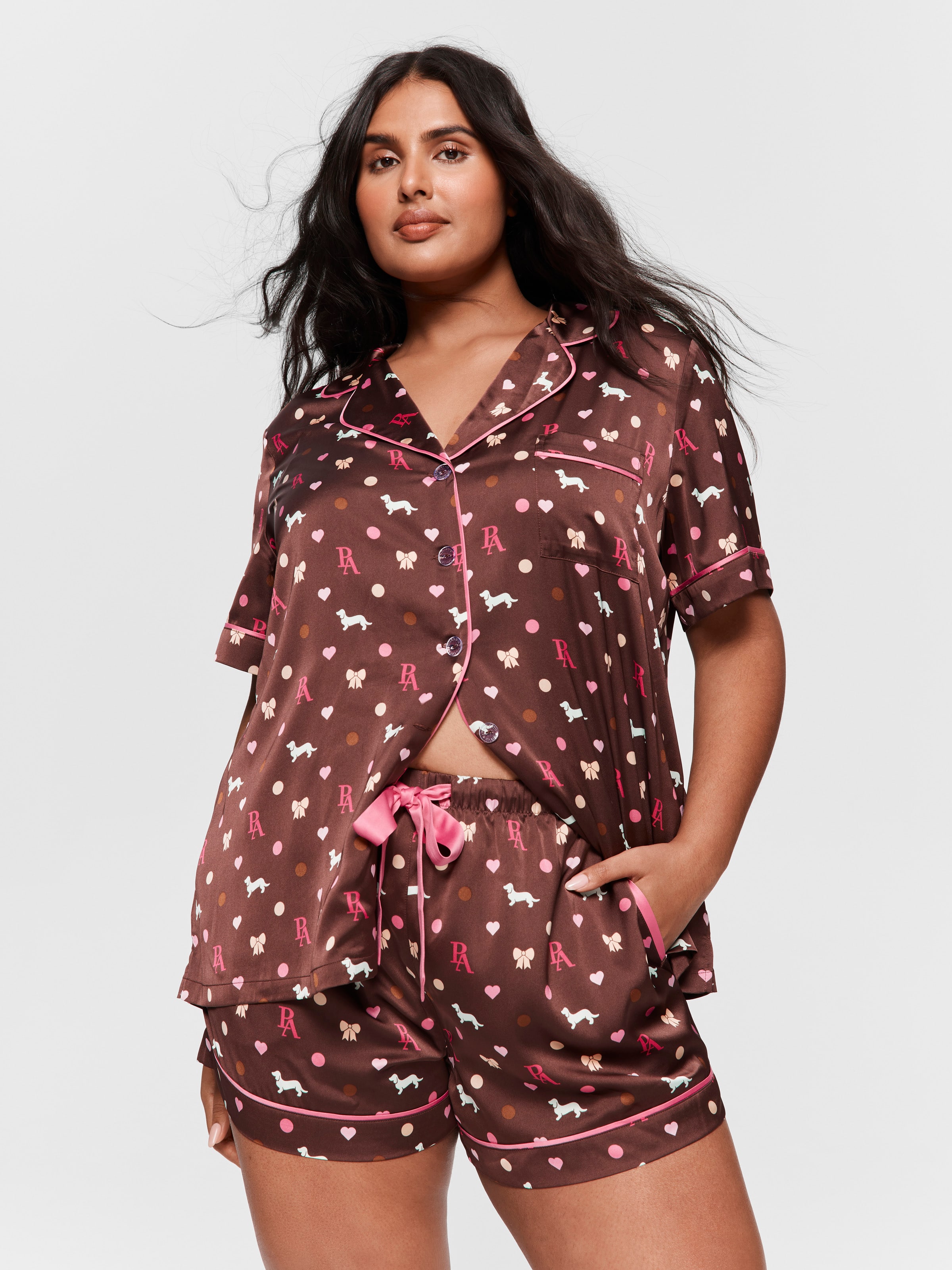 Image for P.A. Plus Penny Bow Chic Satin Shortie Pj Set from Peter Alexander