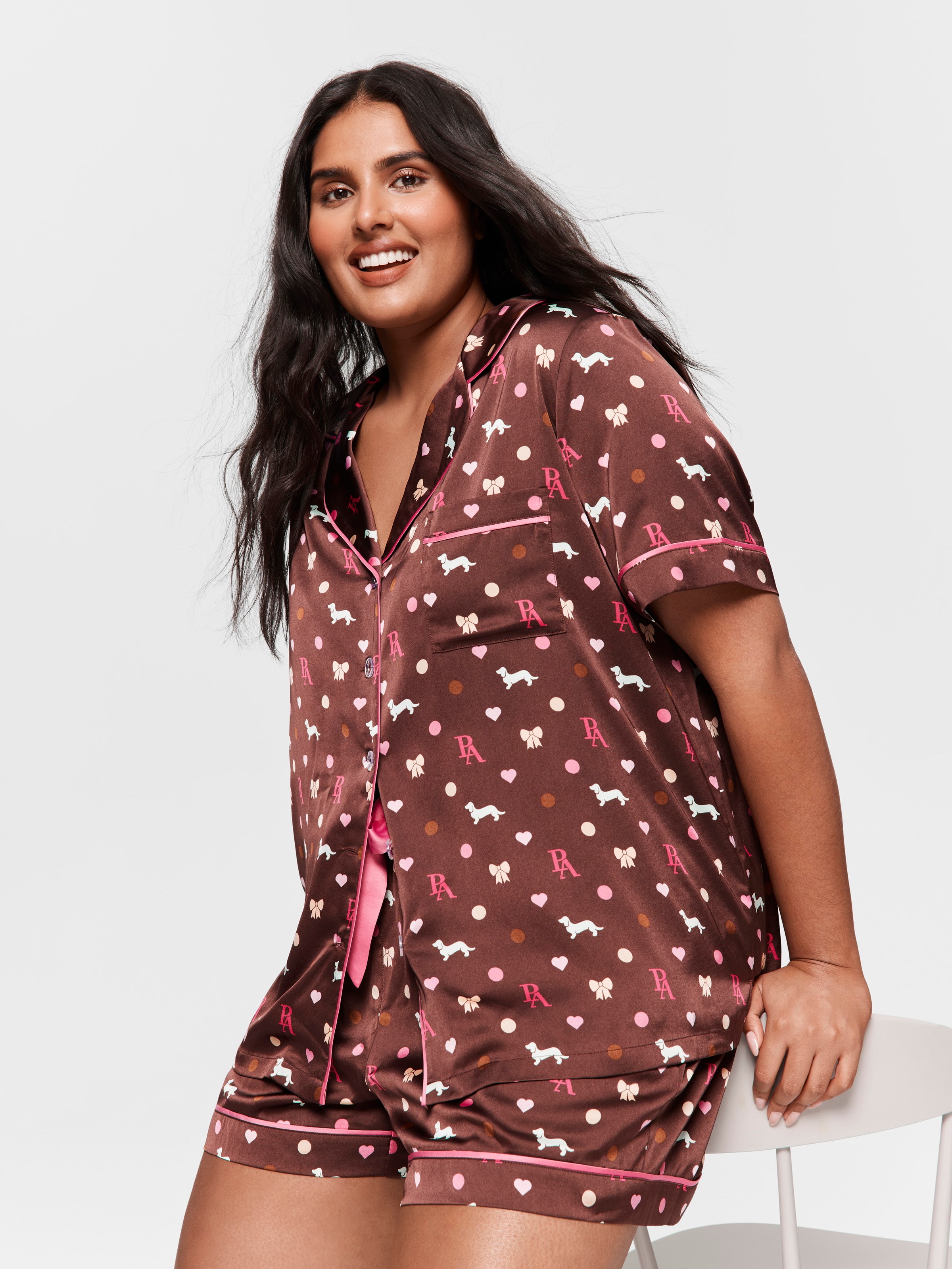 Image for P.A. Plus Penny Bow Chic Satin Shortie Pj Set from Peter Alexander