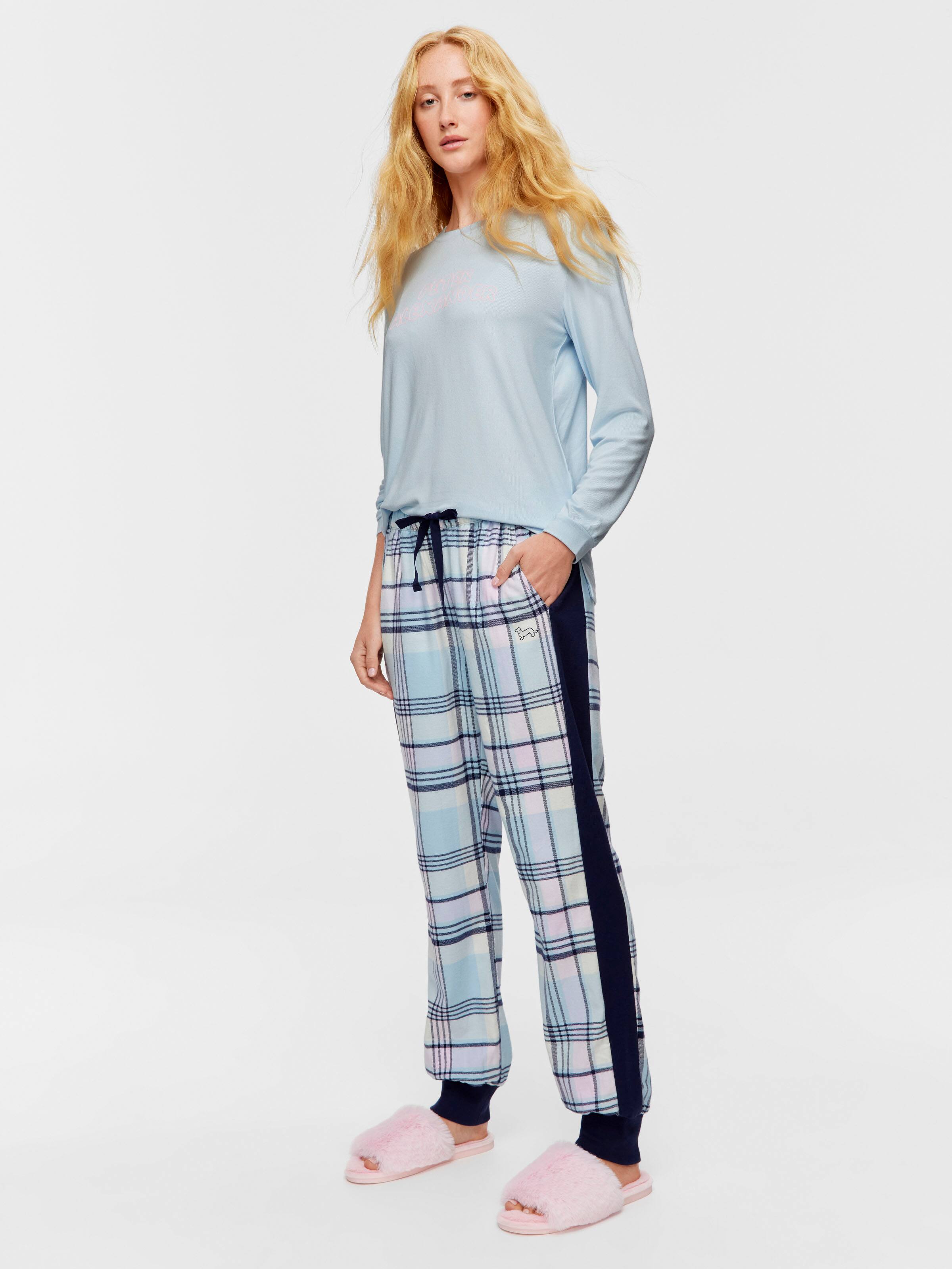 Navy Check Flannelette Cuffed Pj Pant