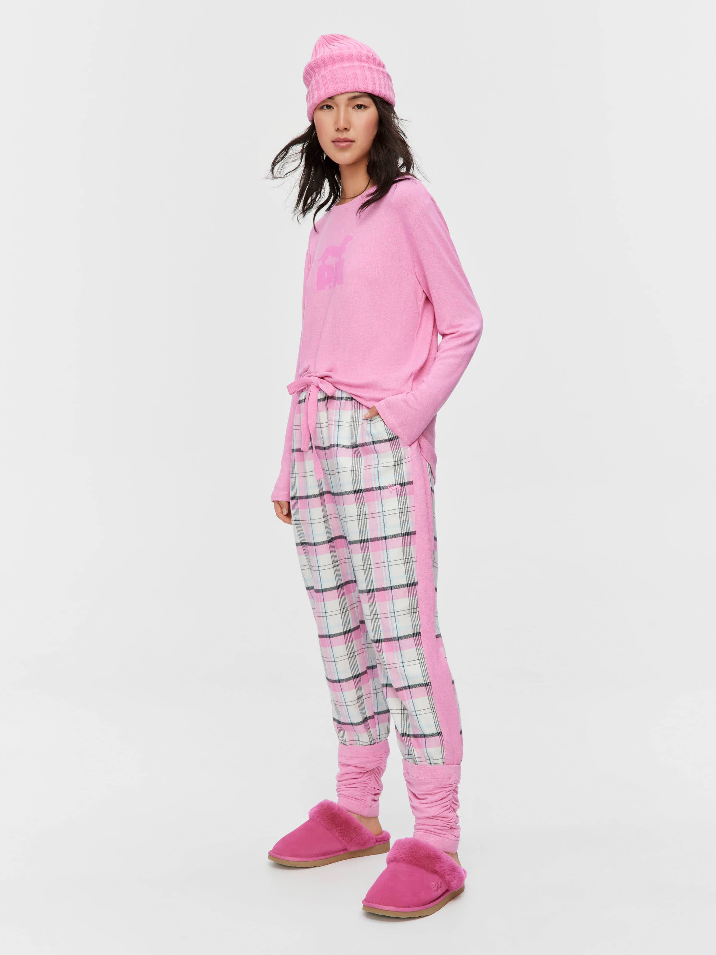 Pink Check Flannelette Legwarmer Pj Pant