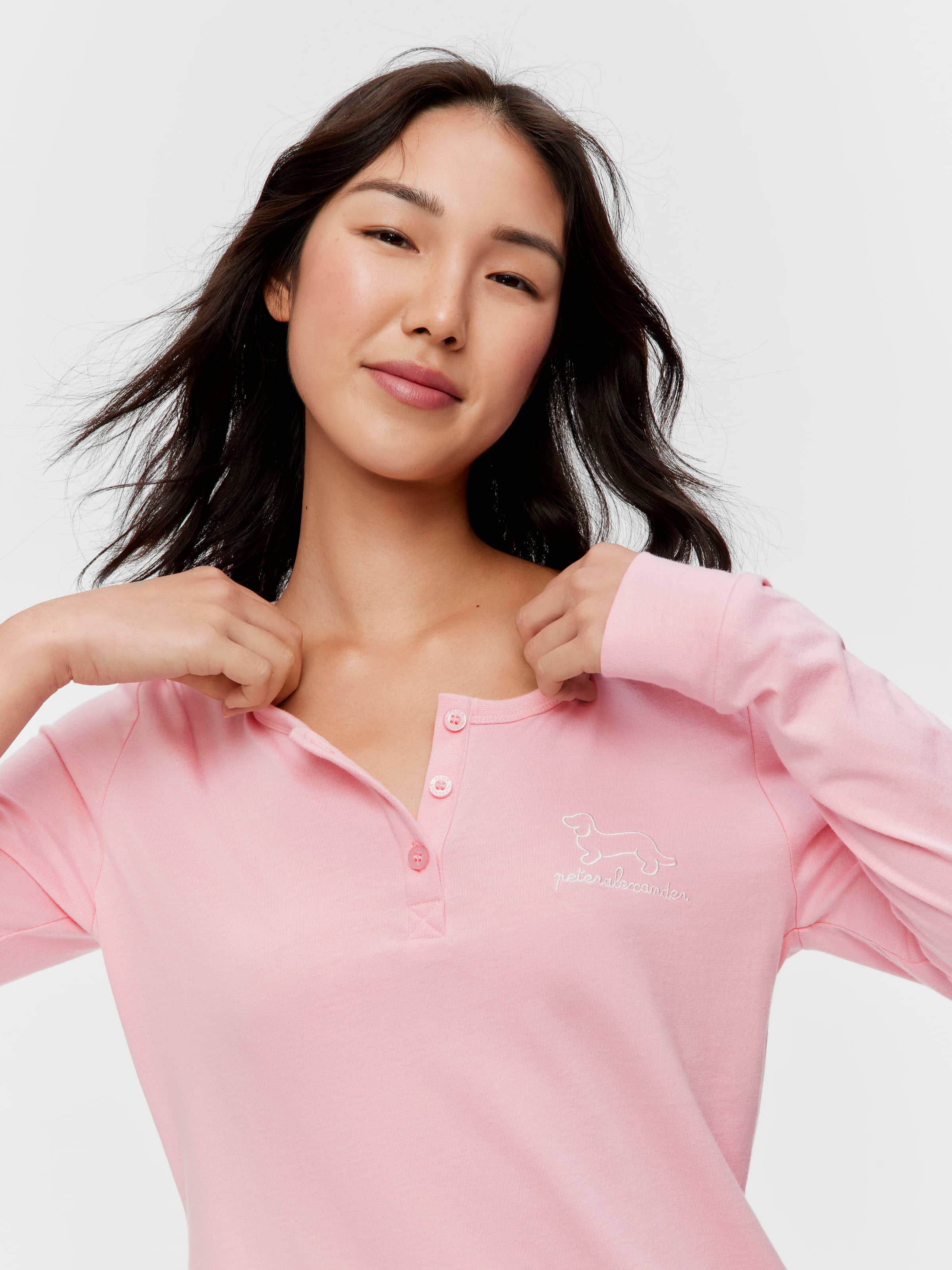 Image for Pink Branded Henley Long Sleeve Top from Peter Alexander