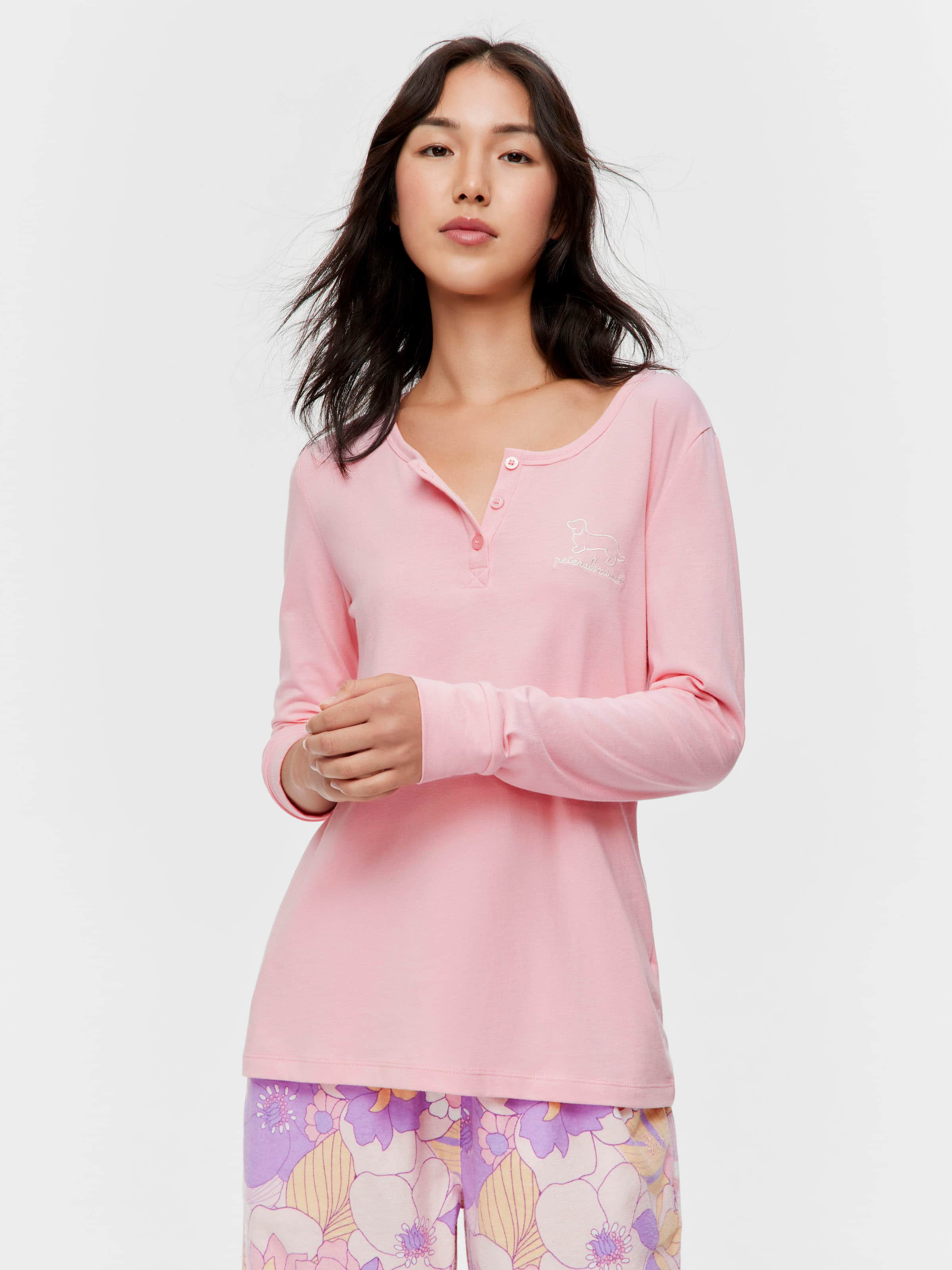 Image for Pink Branded Henley Long Sleeve Top from Peter Alexander