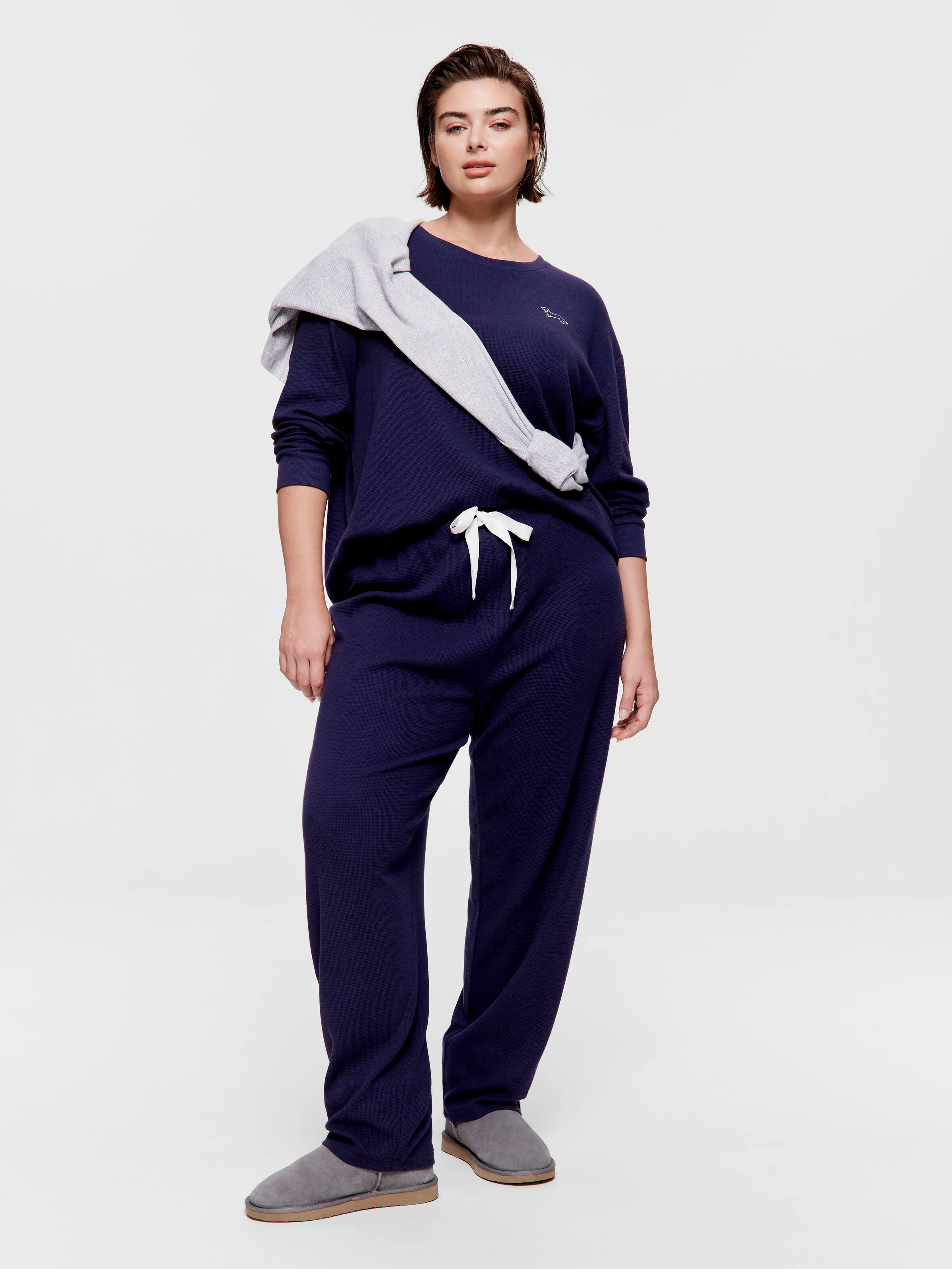 P.A. Plus Navy Waffle Straight Leg Pj Pant