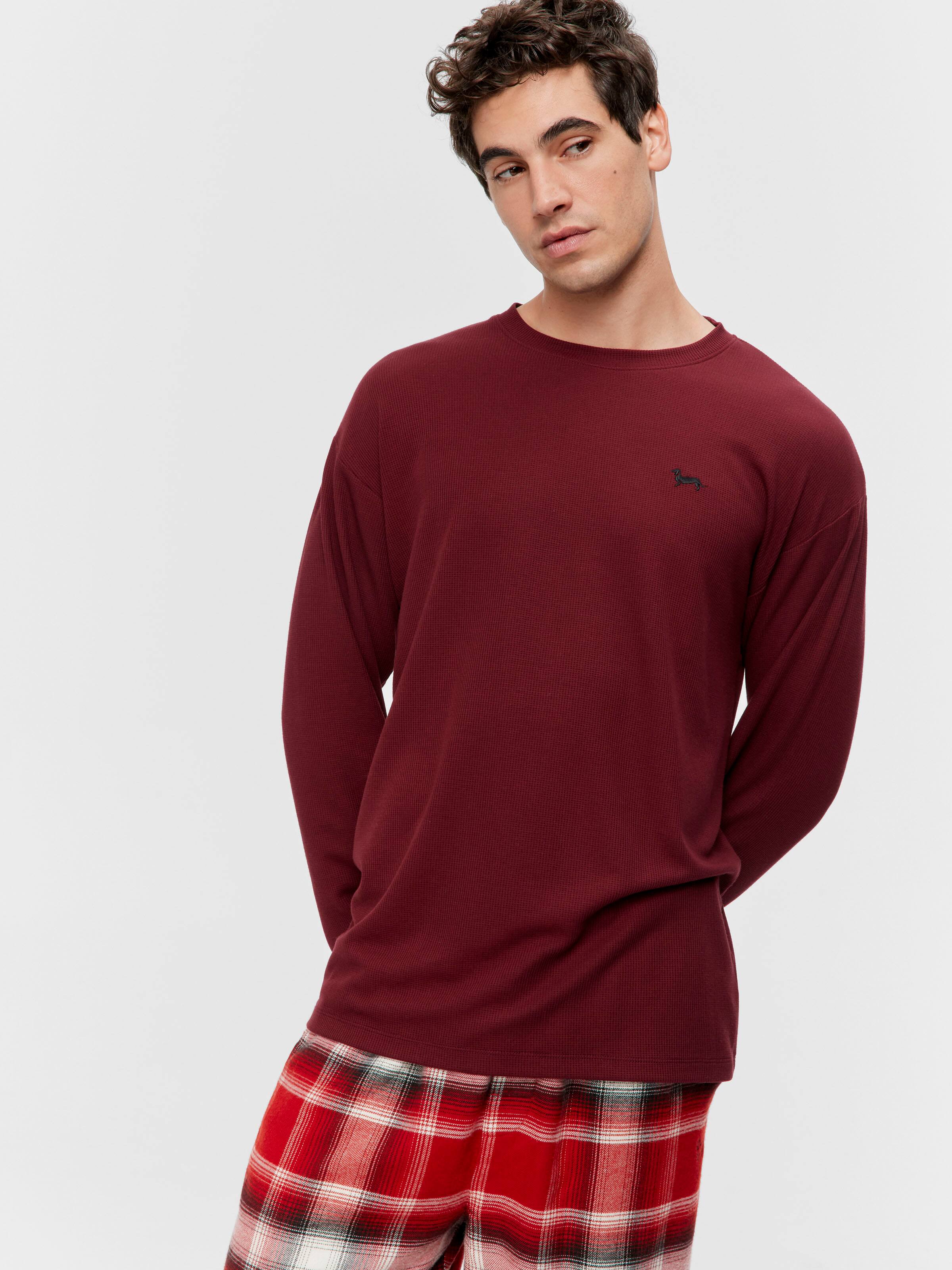 Burgundy Waffle Long Sleeve Top